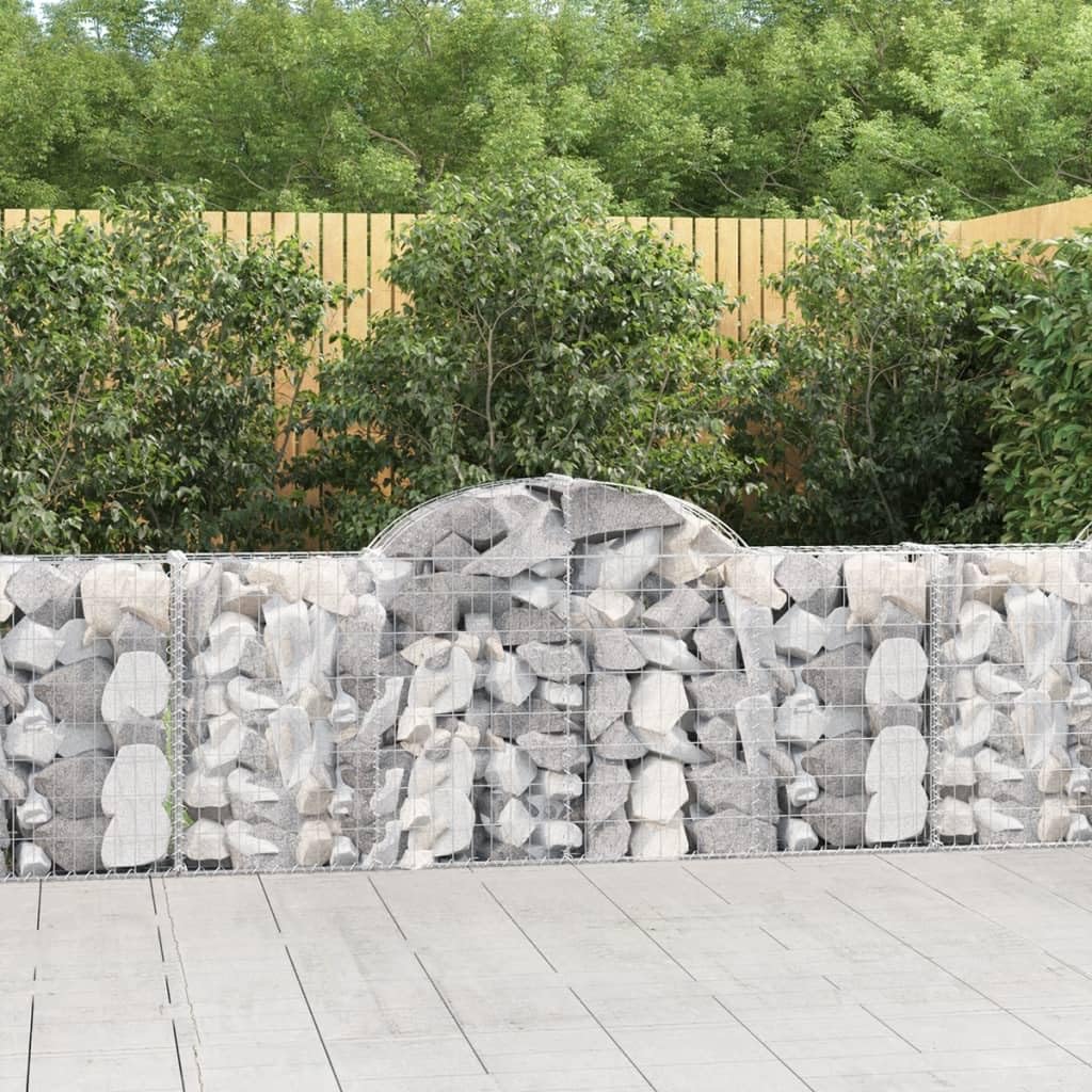 Gaviones con arco alto, 6 unidades, 200 x 30 x 80/100 cm, hierro galvanizado para barreras de jardín y protección visual como pared decorativa de gaviones de alambre robusto
