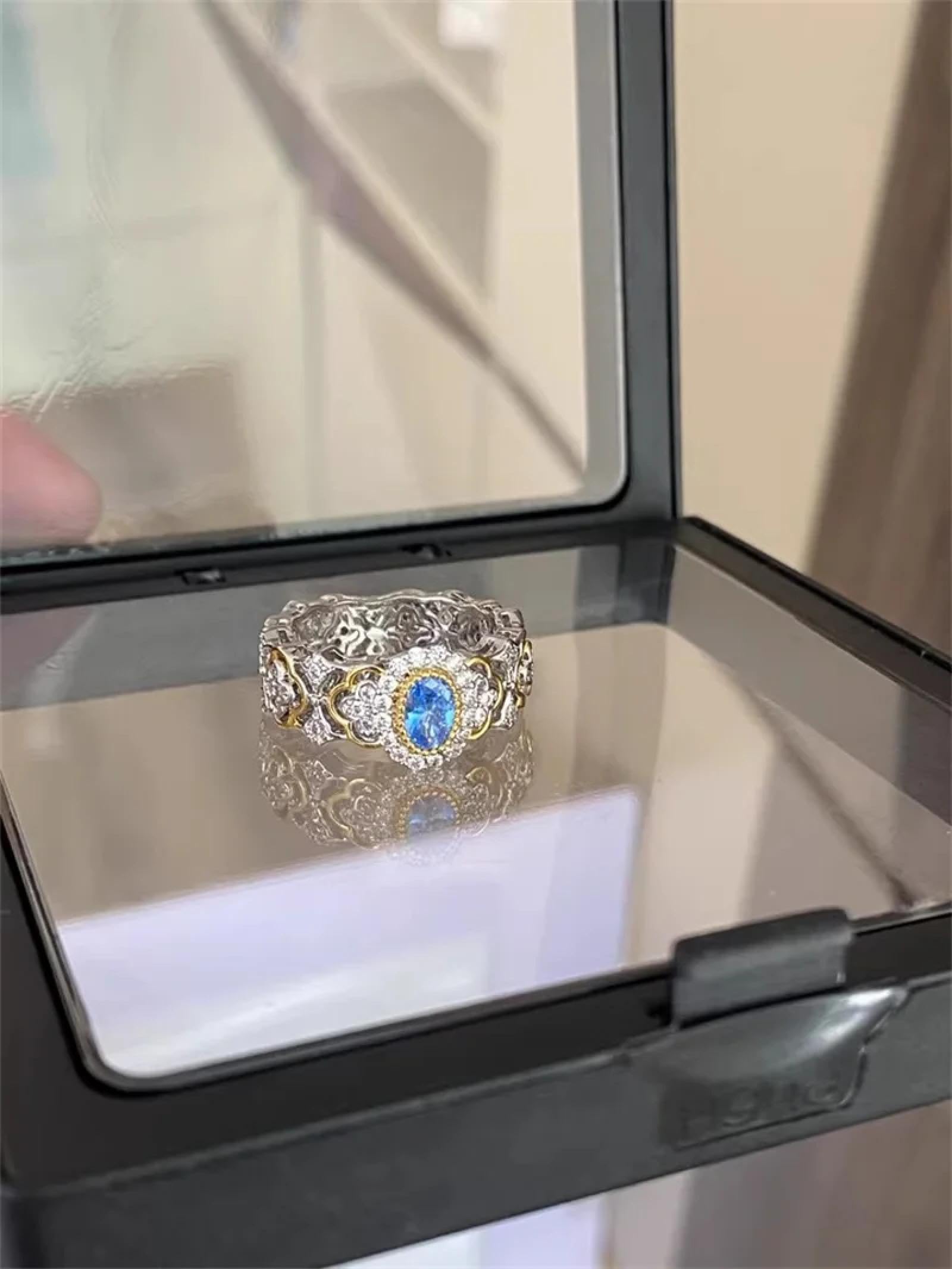 Ring Ringe Damen Bijouterie Herren Französischer Vintage Saphir Zirkon Ring Für Damenmode Nischenparty High-End Exquisiter Glänzender Zeigefingerring