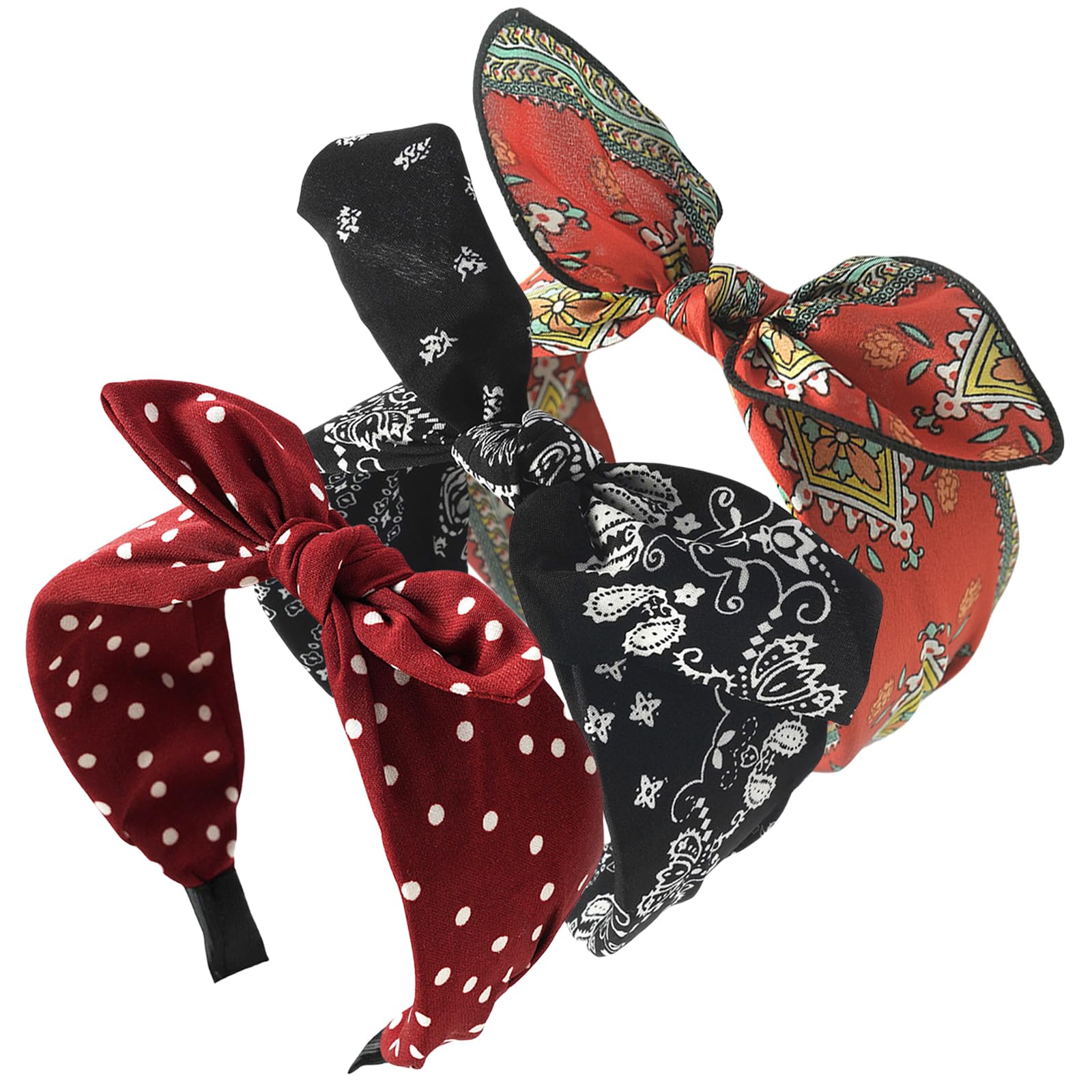 scicent Hair Bands for Women 3 Picecs Print Fabric Headband Elastic Knot Hairbands Fashion Hair Accessories for Daily Wearing Dating Sports Head Band 4528