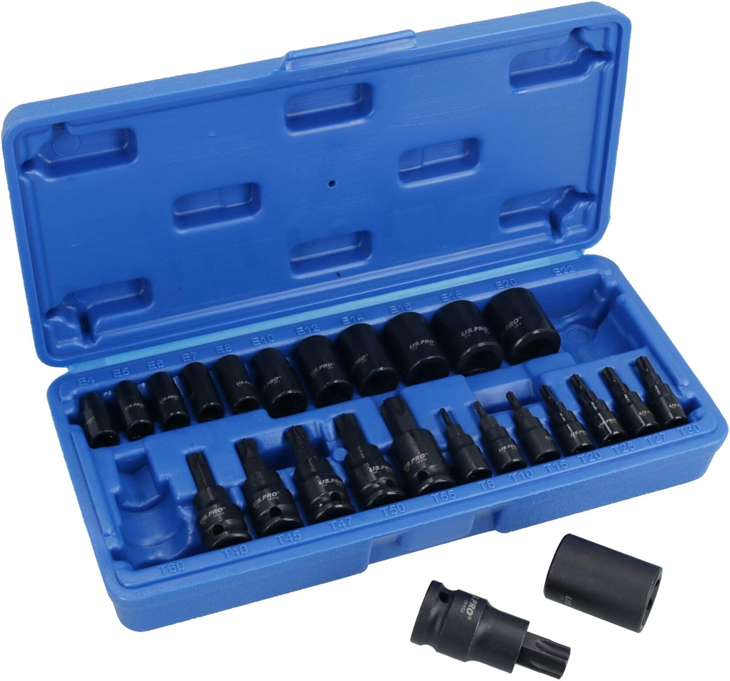 25pc Male + Female Impacted Impact Torx Star E Sockets T8 – T60 + E4 – E22