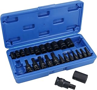 25pc Male + Female Impacted Impact Torx Star E Sockets T8 â€“ T60 + E4 â€“ E22