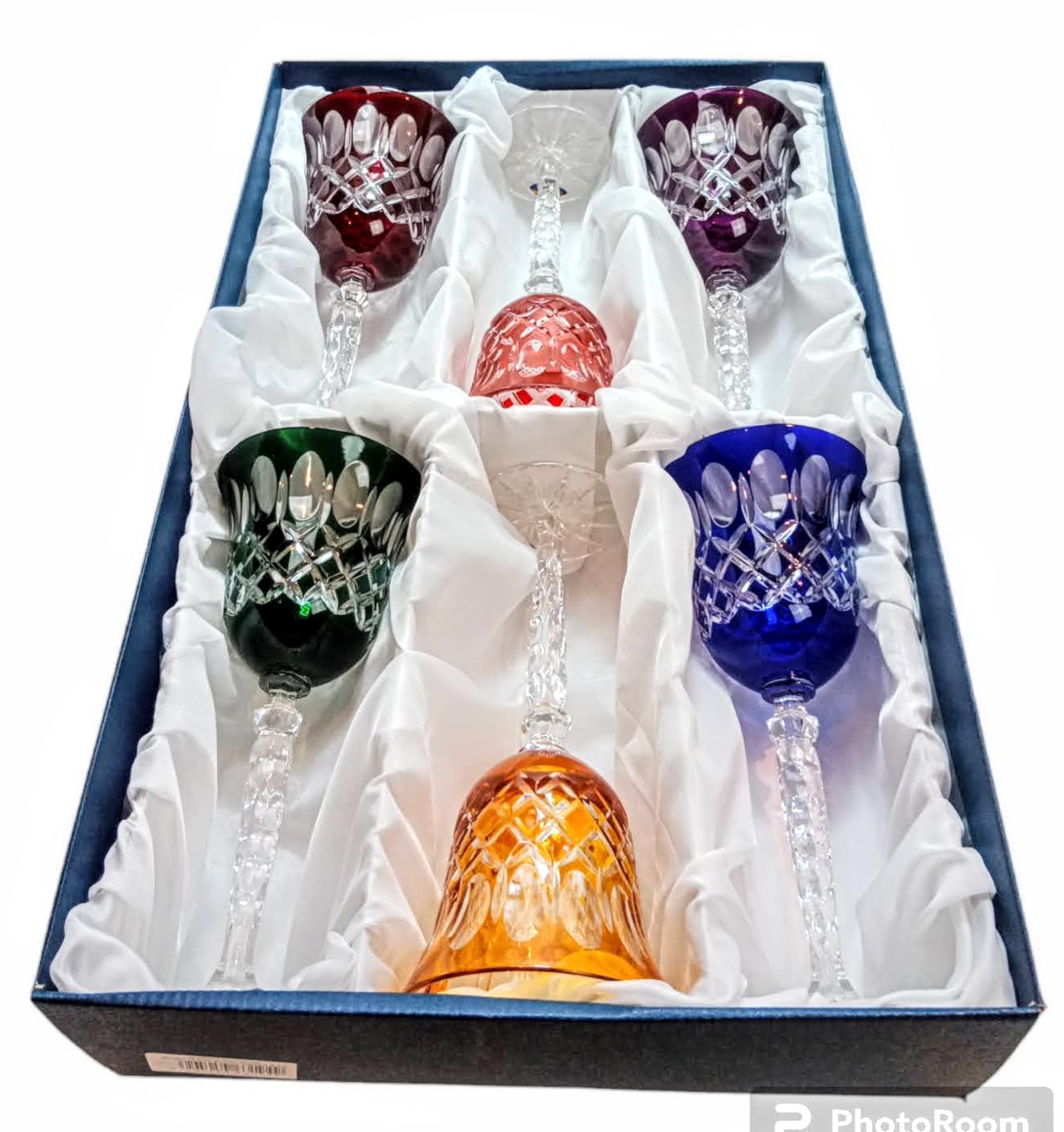 MaRika Bunte Kristall-Weingläser – handgefertigte und bemalte Kristallgläser im 6er-Set – perfekt für Rot- und Weißwein, eine luxuriöse Geschenkidee (Mix, Olivengitter, 280ml)