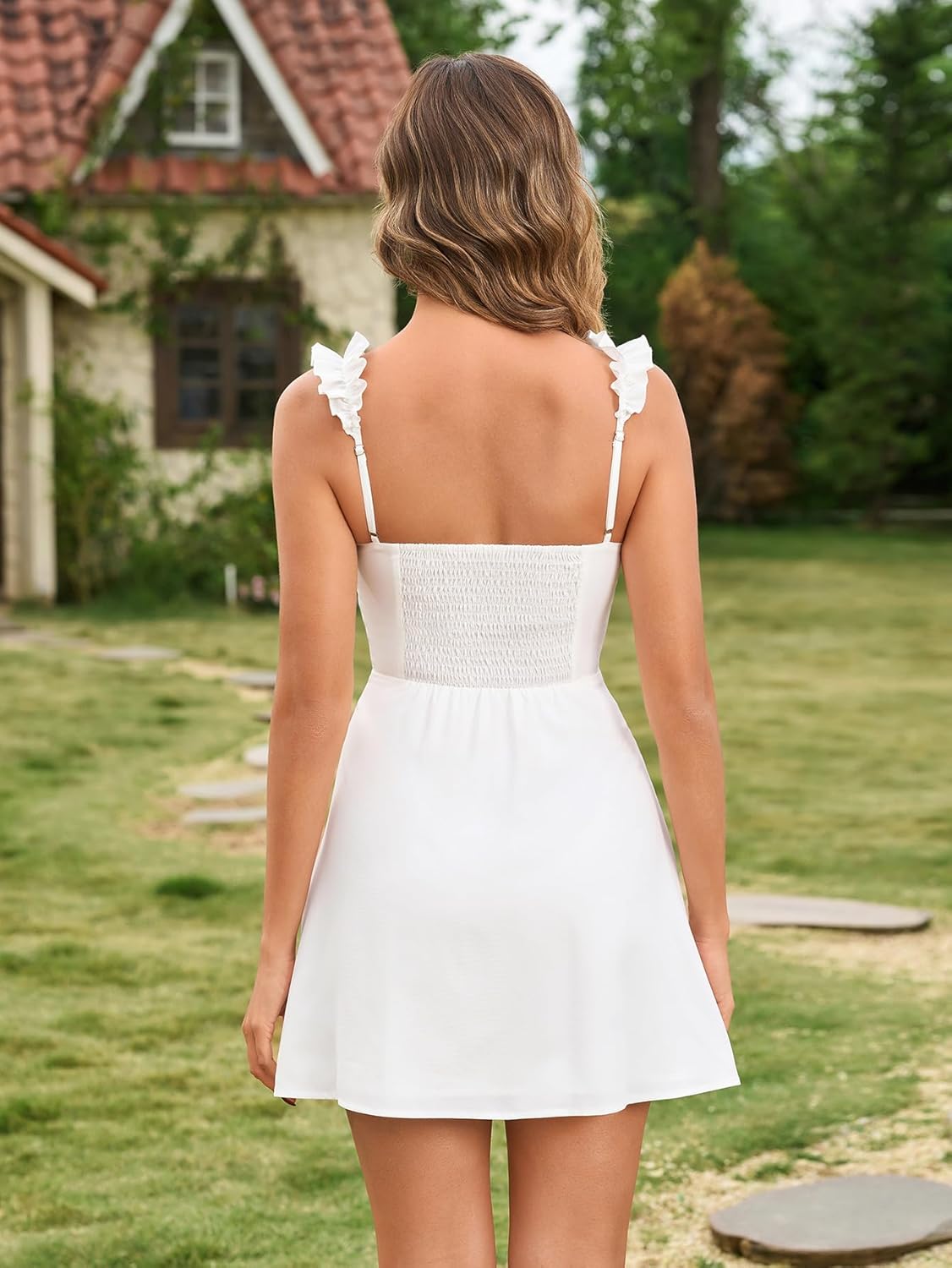 Ruffle Sleeve Mini Dress Casual Sqaure Neck A Line Smocked Short Graduation Dresses for Women 2026 Summer - Image 3