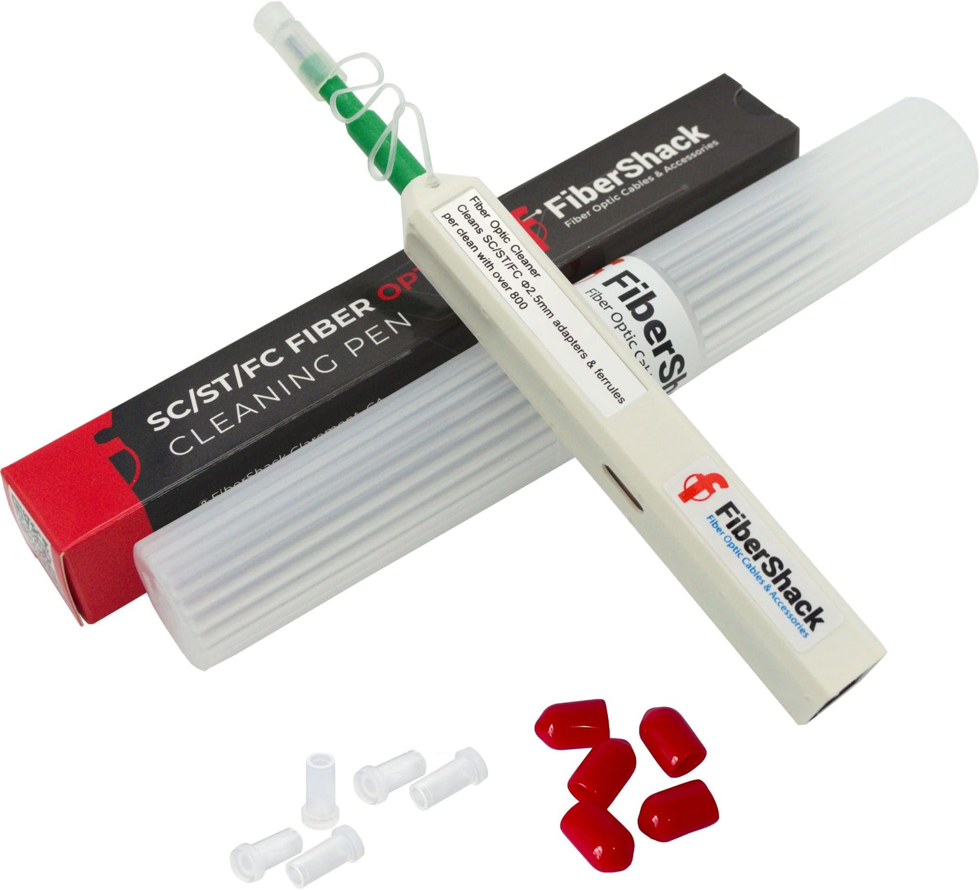 Fibershack - 2.5mm Fiber Optic ST Cleaner Pen & Dust Caps - FC & SC Fiber Cleaner Pen - 800+ Fiber Optic Connector Cleaner with Added Protection Case