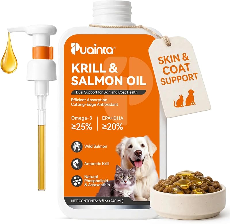 Suplemento de Óleo de Peixe com Ômega 3, Salmão e Krill PUAINTA para Cães e Gatos Fish Oil 8oz-US