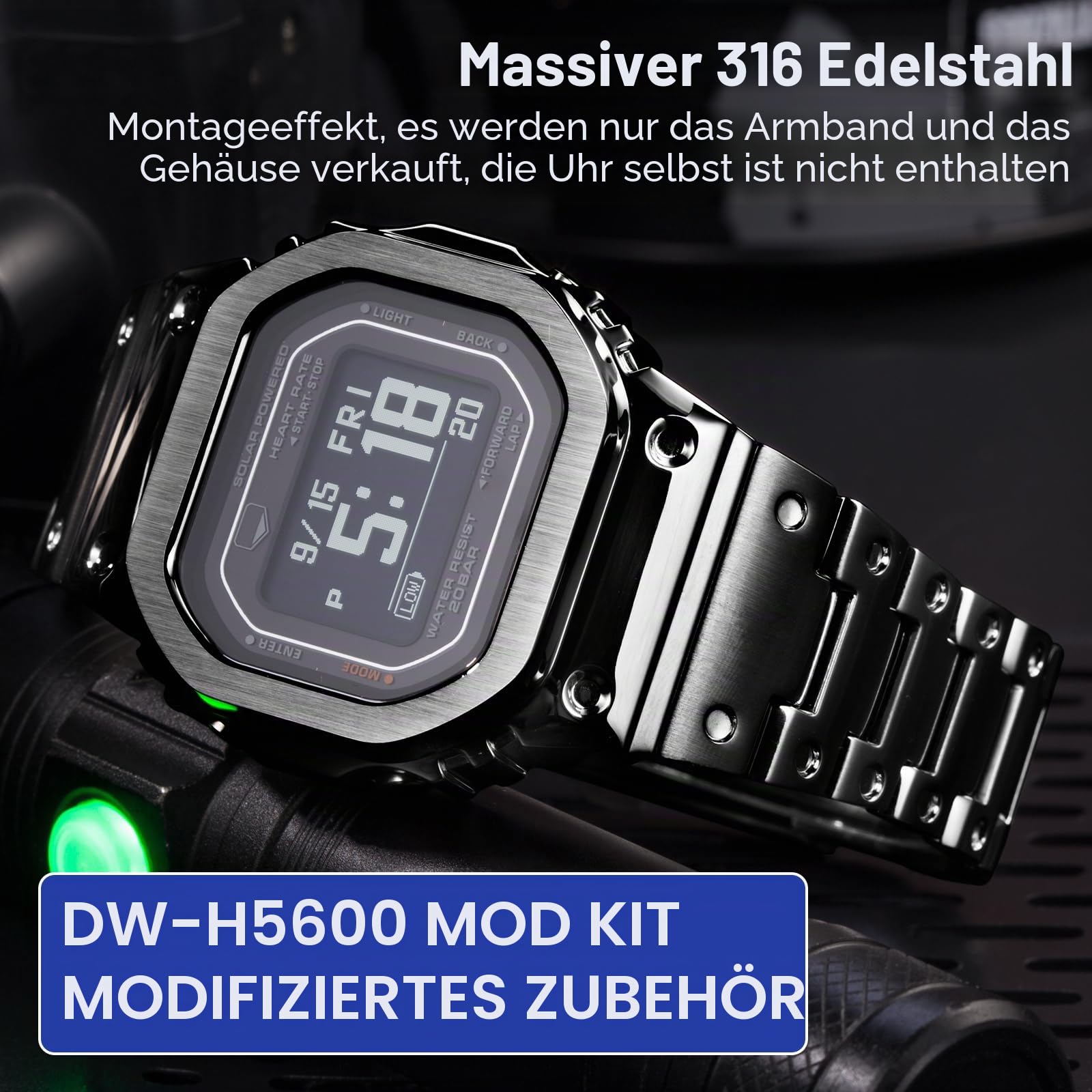 MOD Kit Uhrenarmband und Uhrengehäuse für DW-H5600 für Herren aus Edelstahl 316, Kompatibel mit Casio für G-SHOCK Armbänder und Uhr Hülle aus Metall