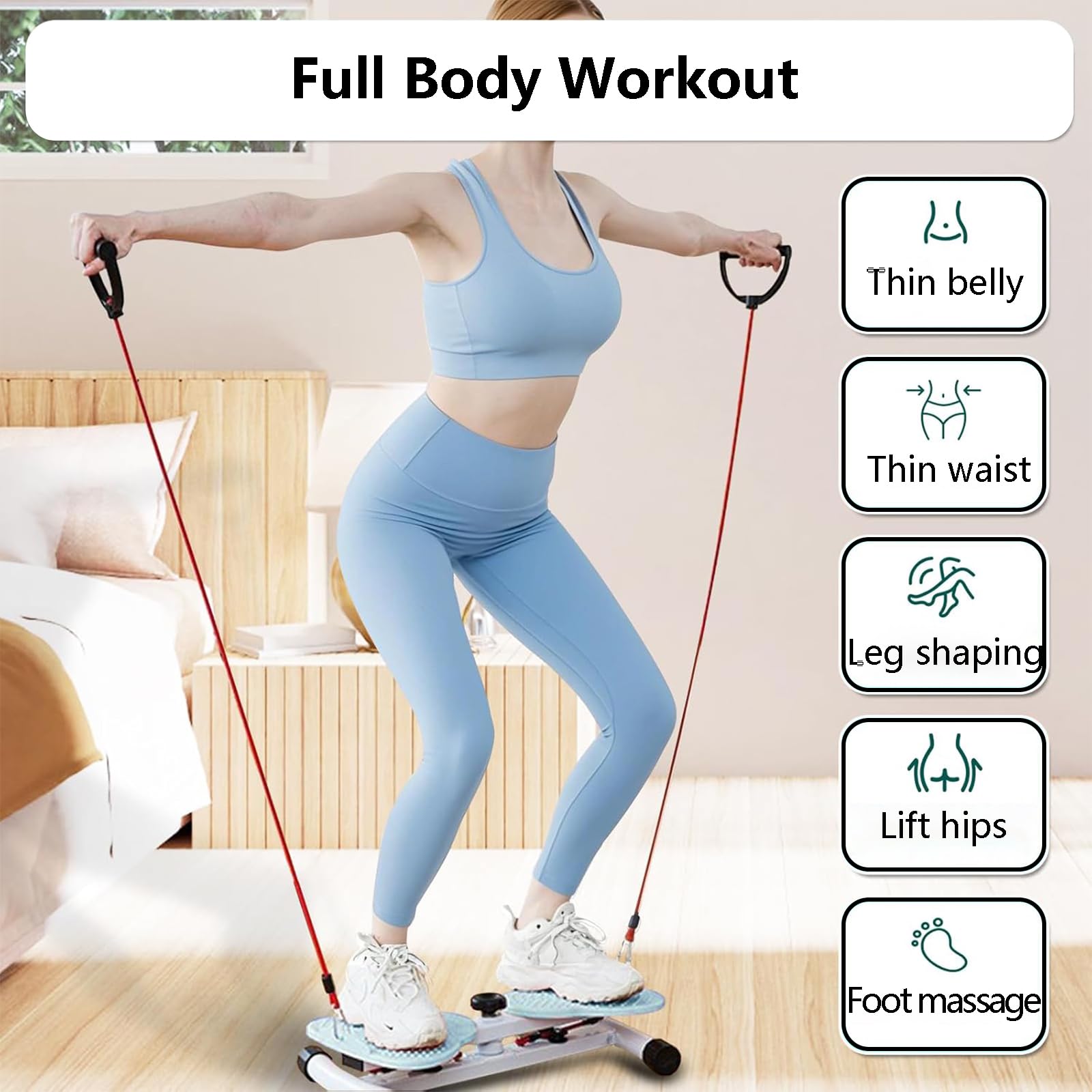 Tragbarer Taillentreuungsgerät mit Widerstandsgriffen und Fußgriff, ideal für Heimbüro-Pausen und leichtes Cardio-Workouts