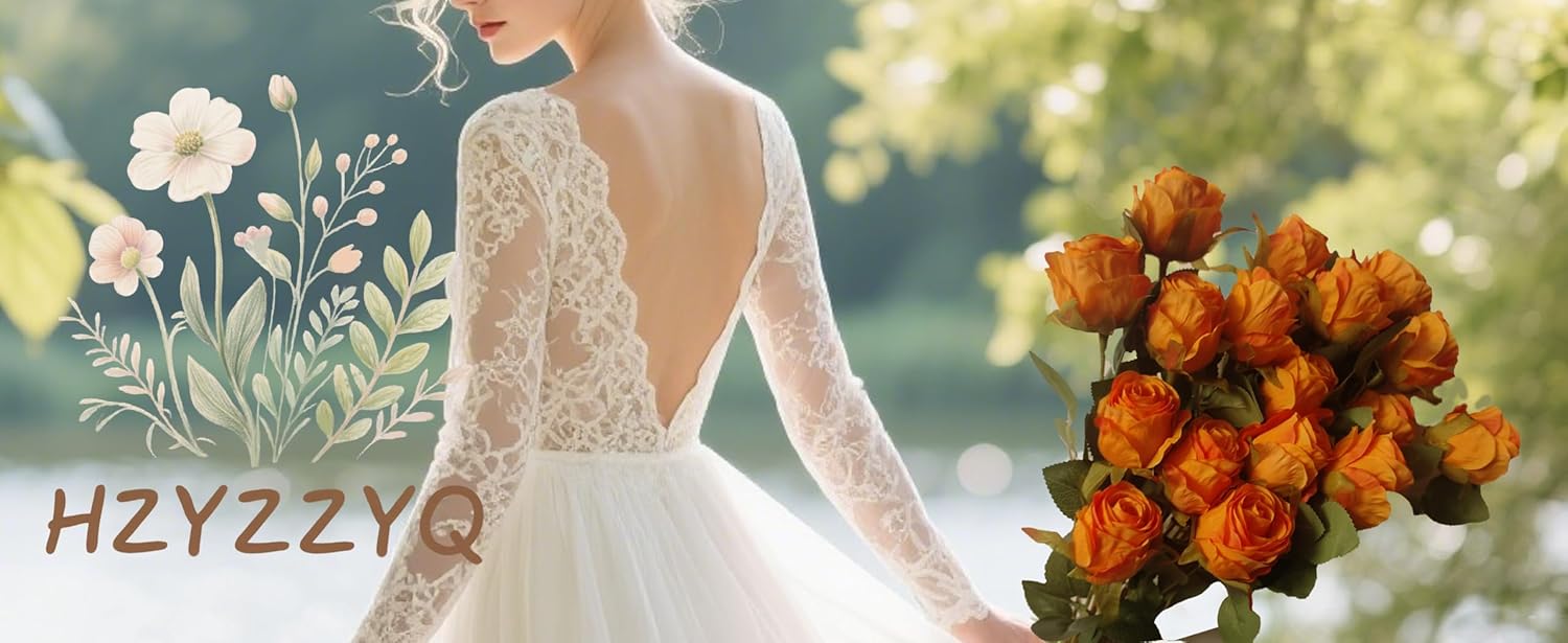 Artificial Roses 10 Pcs - Lifelike Single Stem Fake Roses with Natural Petal Texture,Fade-Resistant Silk Flowers for Wedding Decor,Home Vase Arrangements,Party Centerpieces(10, Orange) - Image 2