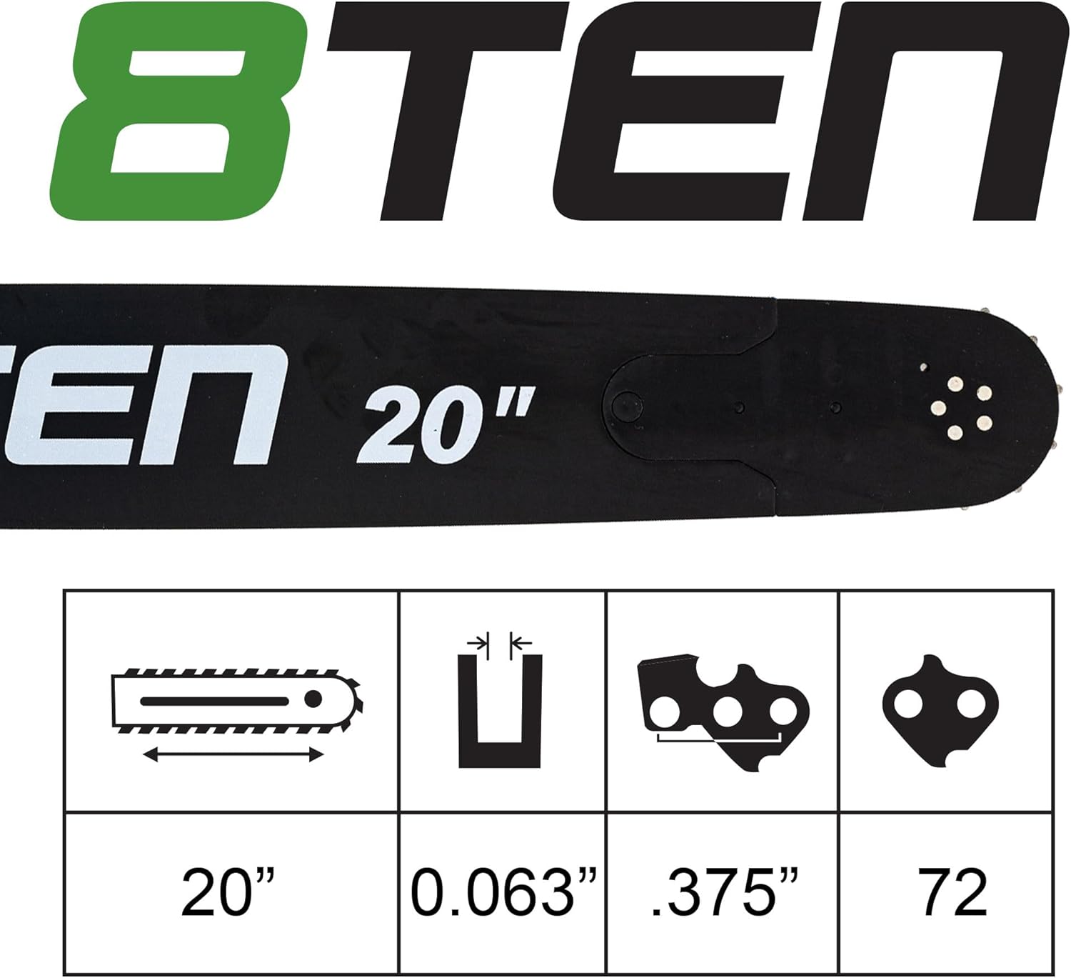 8TEN 20" Chainsaw Guide Bar & Chain .063 3/8 72DL for Stihl MS660 MS440 GB Silver Streak 30030009421 H45-72 .063 3/8 72DL