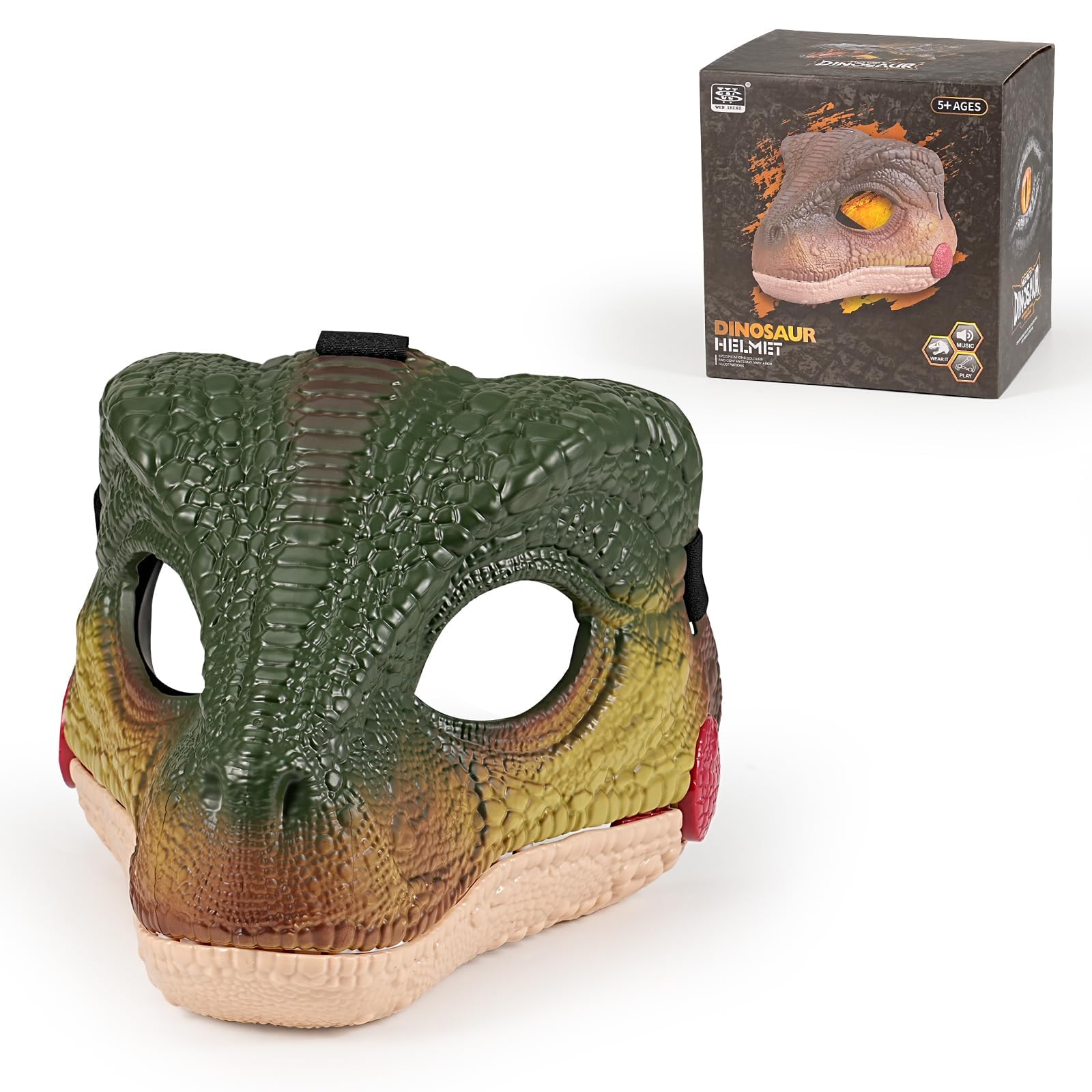Realistic Dinosaur Mask with Sound, Movable Screaming Mask Moving Jaw Hard Plastic, Halloween Mask