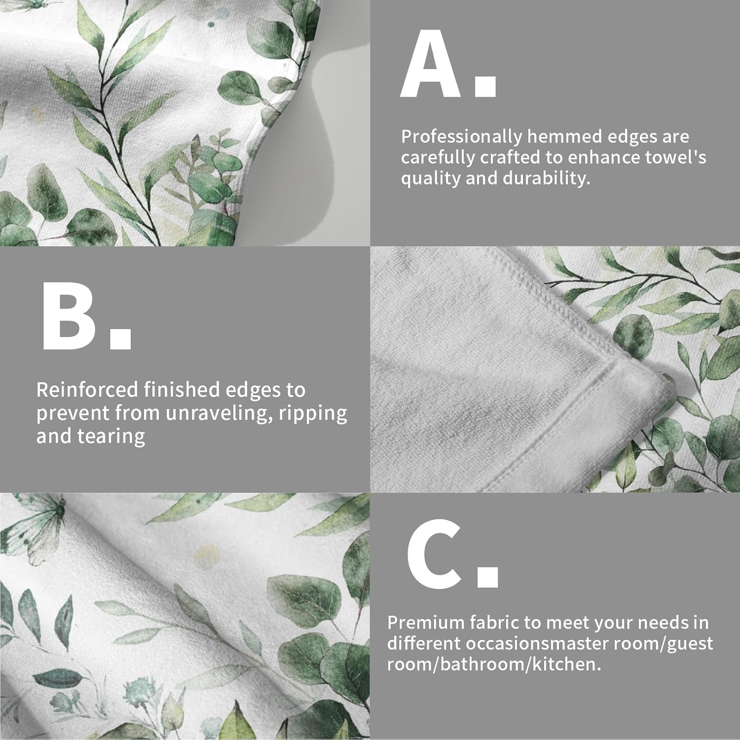 Sage Green Eucalyptus Hand Towels for Bathroom Set of 2 Spring Wildflower Decorative Hand Towels Fingertip Towels Soft Absorbent Face Towel Kitchen Towel for Farmhouse Bathroom Home Decorations