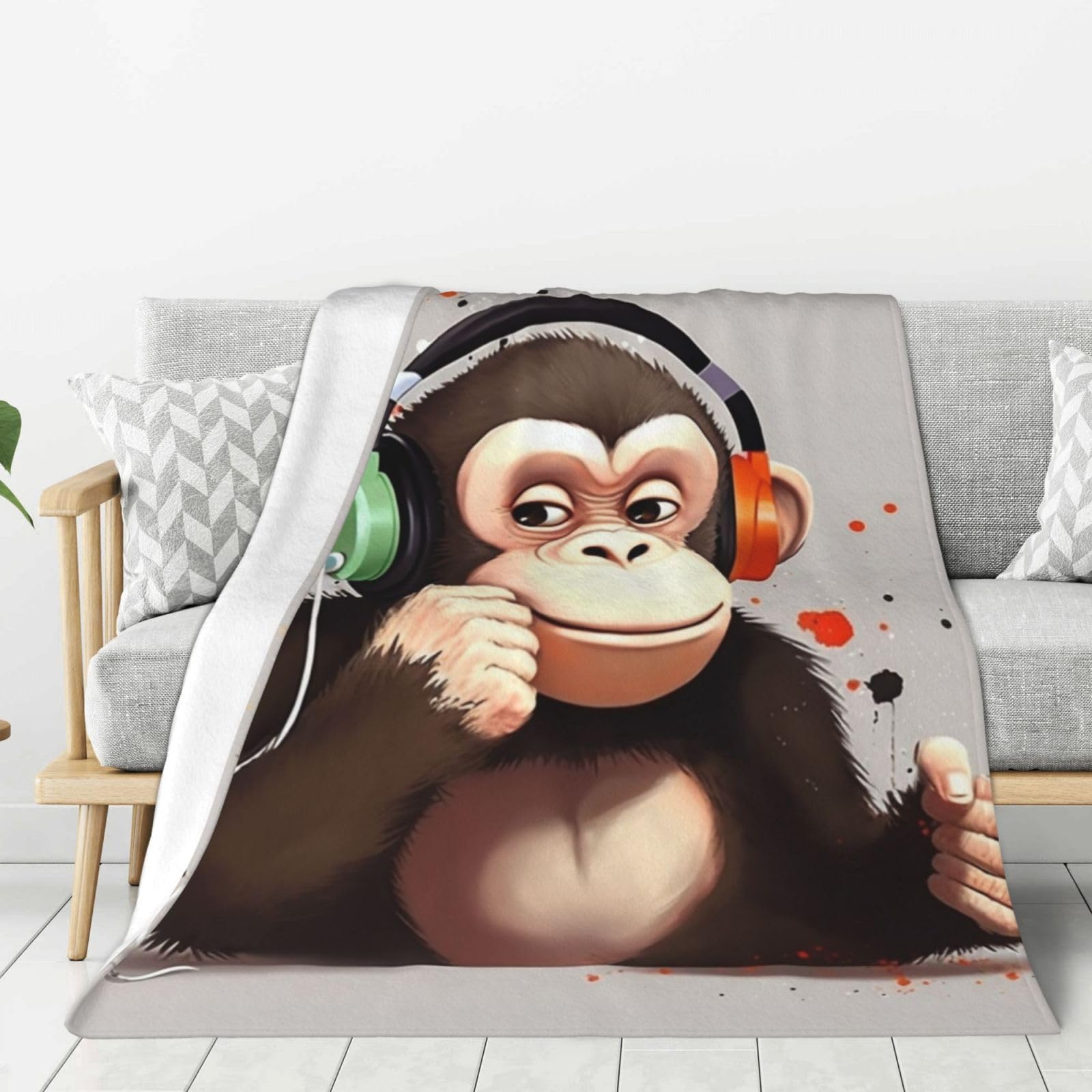 Couverture polaire douce singe musical légère lavable toutes saisons