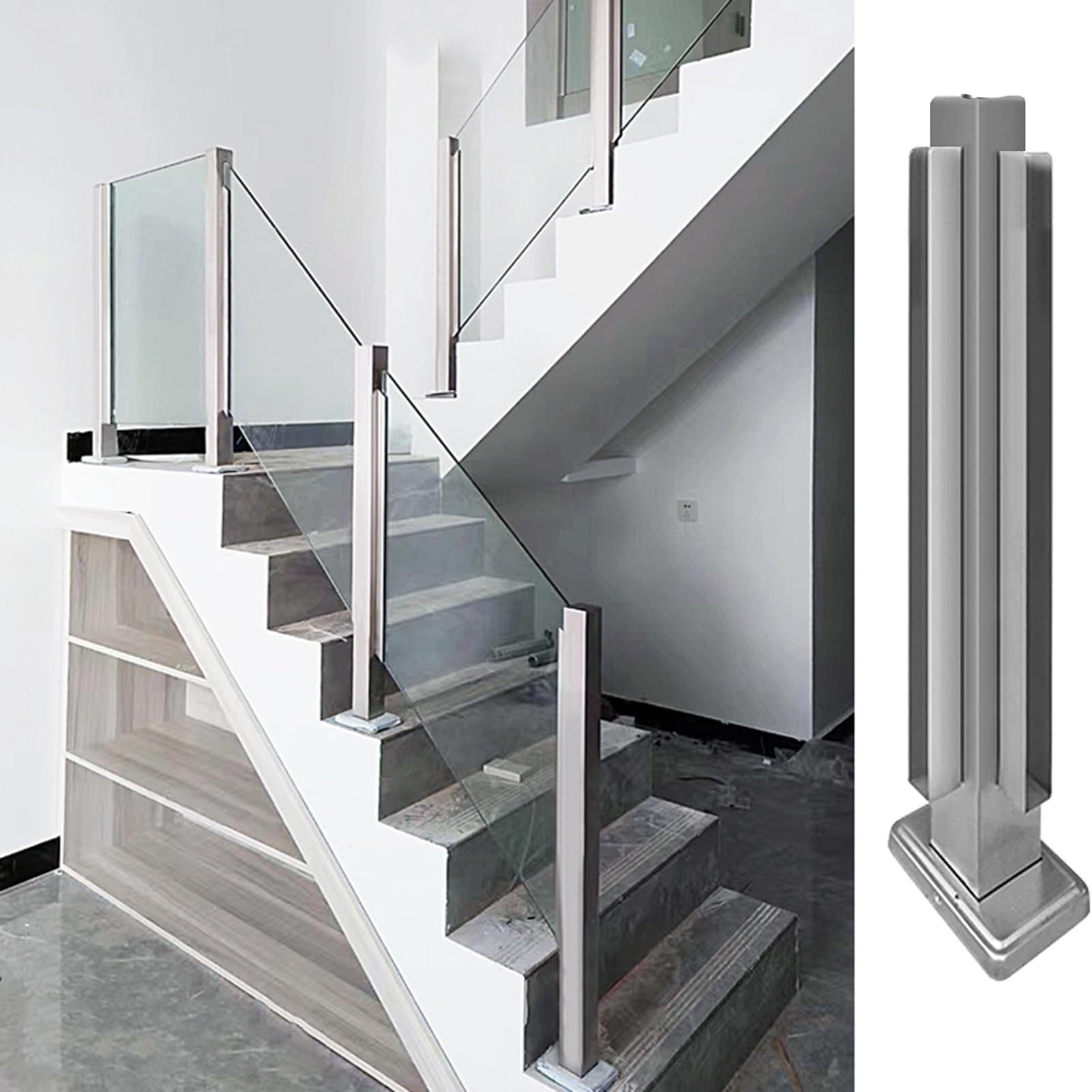 GJZNJYL Stainless Steel Glass Railing Posts for Indoor Stairs, Balcony & Porch Guardrails, 33.5in Corner Post with Spigot Slots, Durable Deck Balusters for Outdoor Staircase