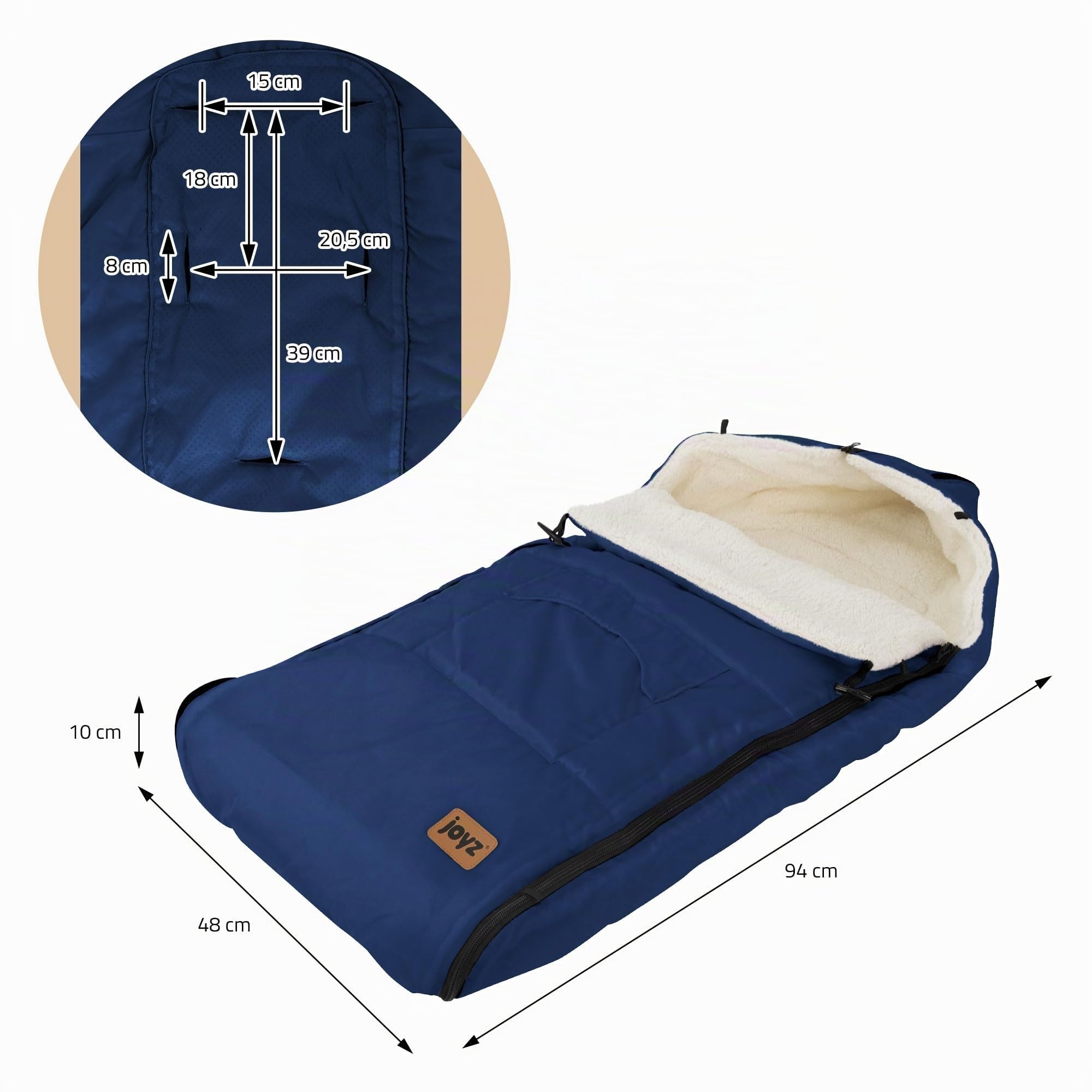 Joyz Chancelière pour Bébé, Polyester, Bleu, Sac de Couchage Universelle, Fermeture Éclair, Résistante aux Intempéries, Picots Antidérapants, Couverture Douillette d'Hiver, Poussette ou Siège Auto