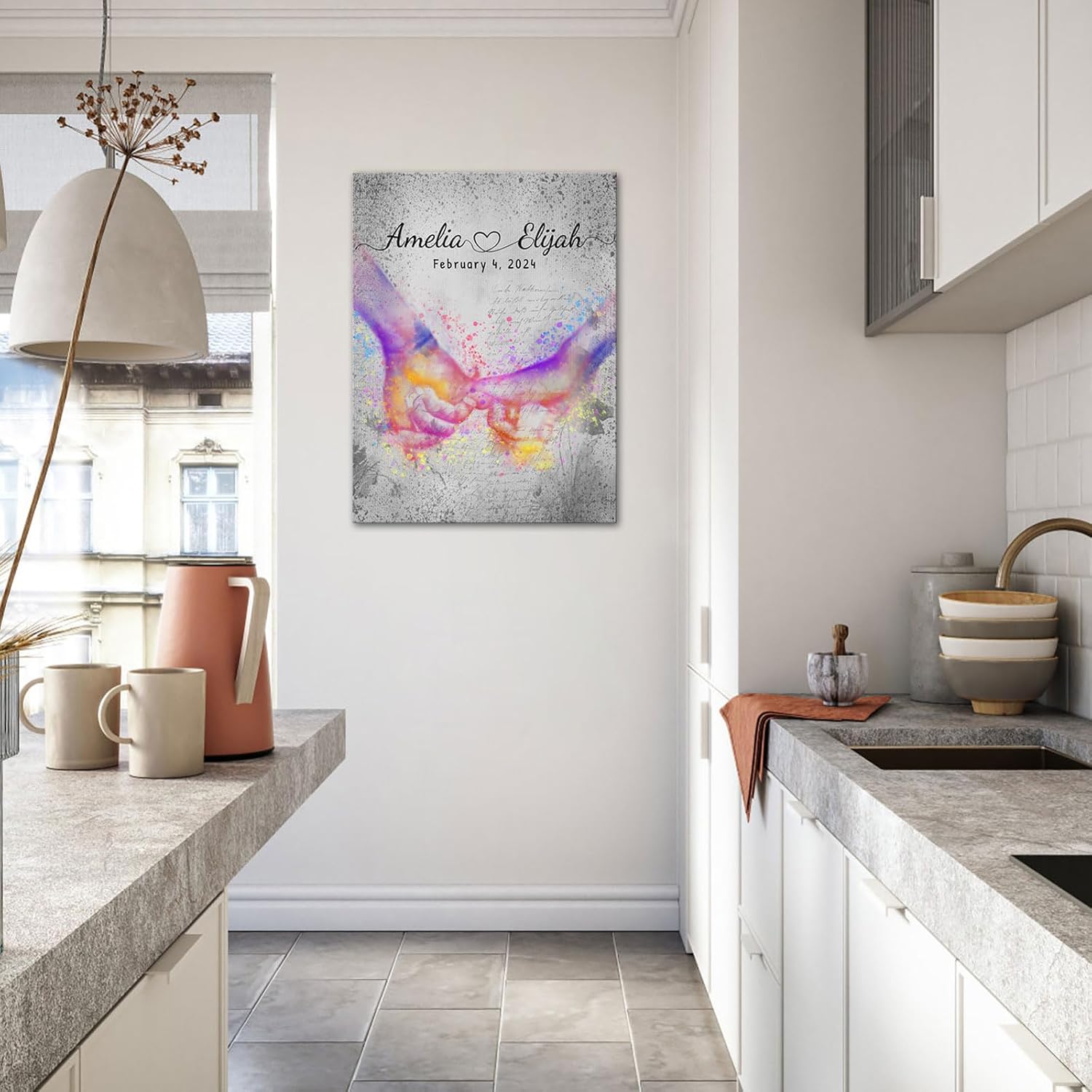 iLOOKLiKE Personalized Gifts for Couple Hand in Hand with Names and Date Canvas Wall Art Love Hand Gesture Starry Design Painting Print Custom Poster Home Decor for Him Her Anniversary Wedding