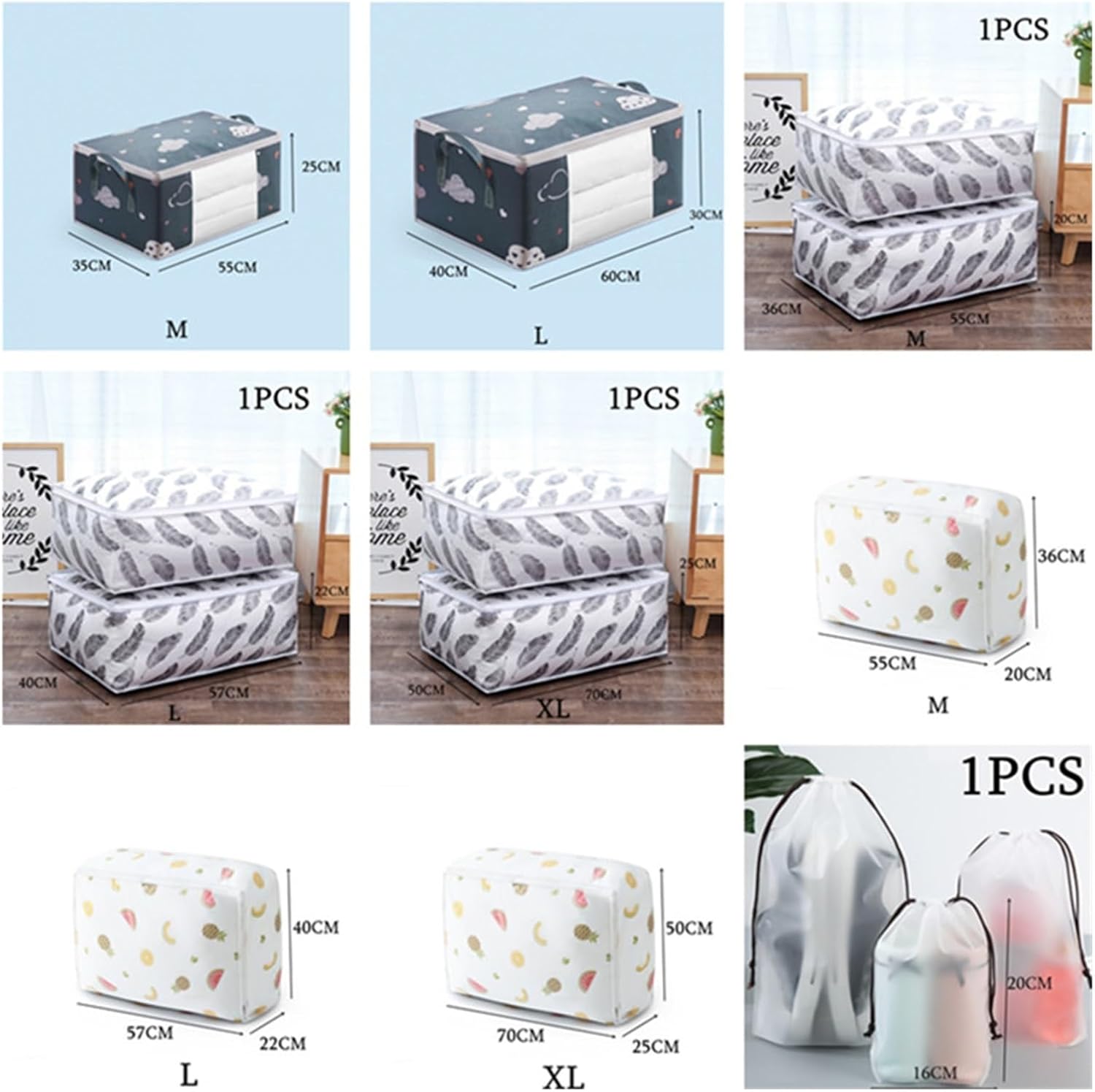 SBTRKT Wardrobe Quilt Clothes Organizer Dustproof Quilt Blanket Storage Bag Zipper Sorting Bags Foldable Household Clothes Storage Box (Color : E-Whale XL)