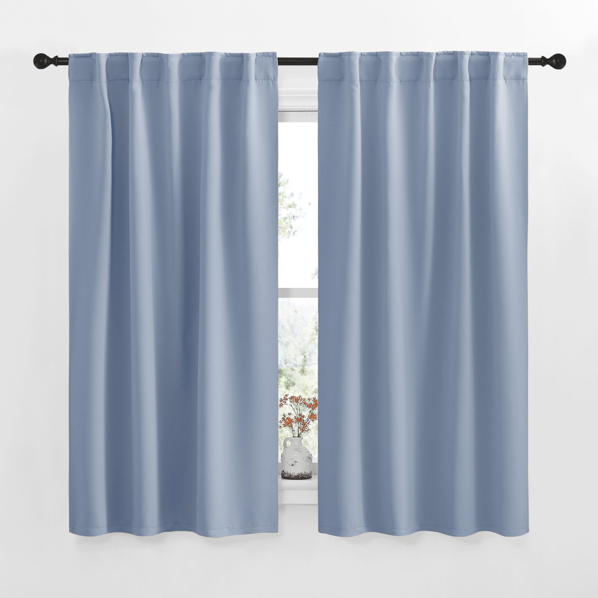 NICETOWN Blackout Curtains Window Panel Drapes - (Vintage Blue Color) W42 x L63, 2 Panels, Home Decoration Light Blocking Thermal Insulated Blackout Rod Pocket &amp; Back Loop Draperies for Living Room