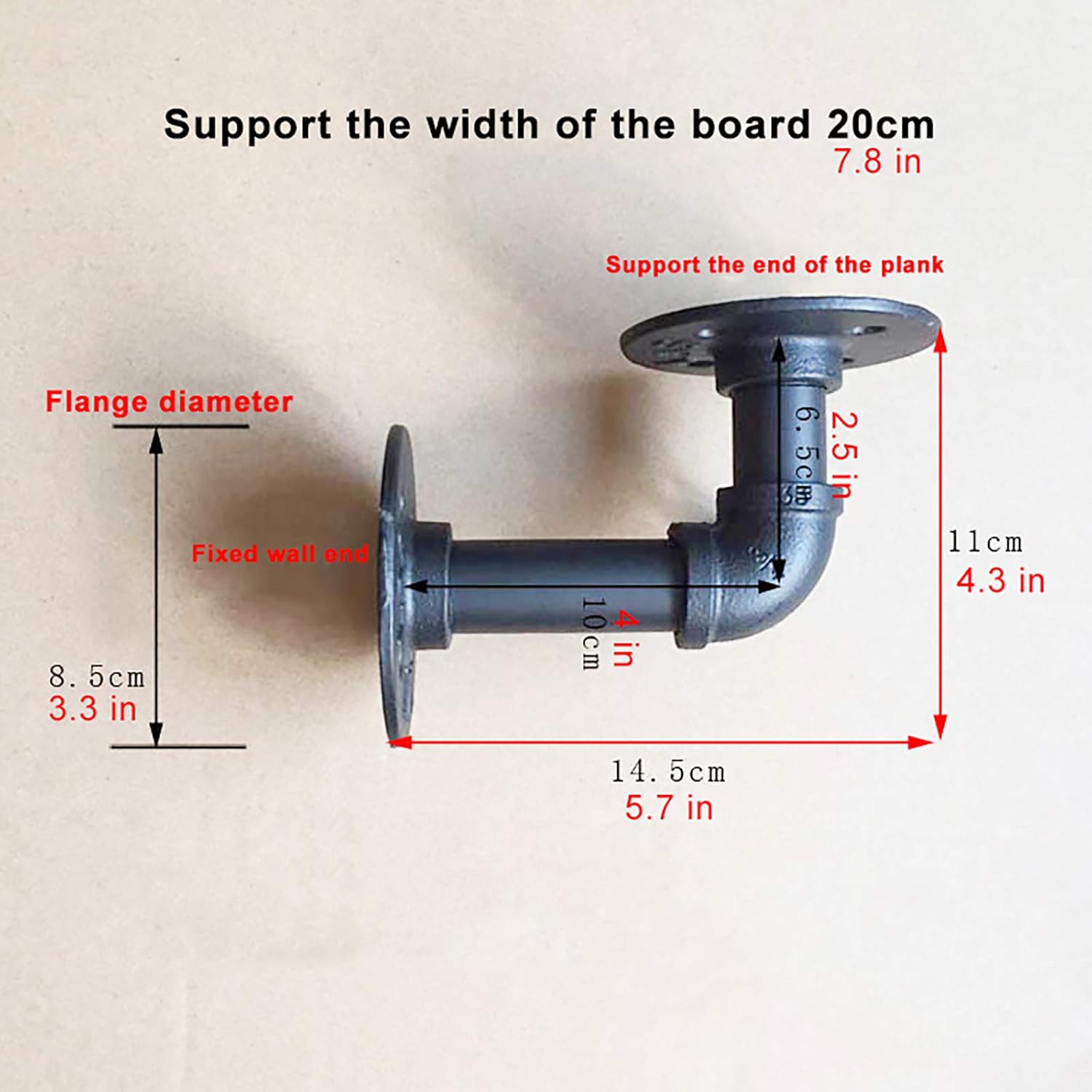 QWEASDF 2Pcs Shelf Brackets-Industrial Iron Rustic Pipe Custom Floating Shelves-DIY Shelf Brackets-Hardware Included-Easy to Install-Shelving Bracket L-Black,145mm/5.7 in