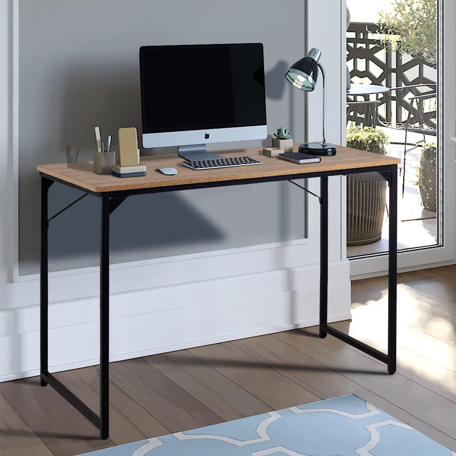 39‘’Computer Desk,Gaming Desk ​Home Office Desk Writing Study Table Modern Simple Style PC Desk with Metal Frame，Nature