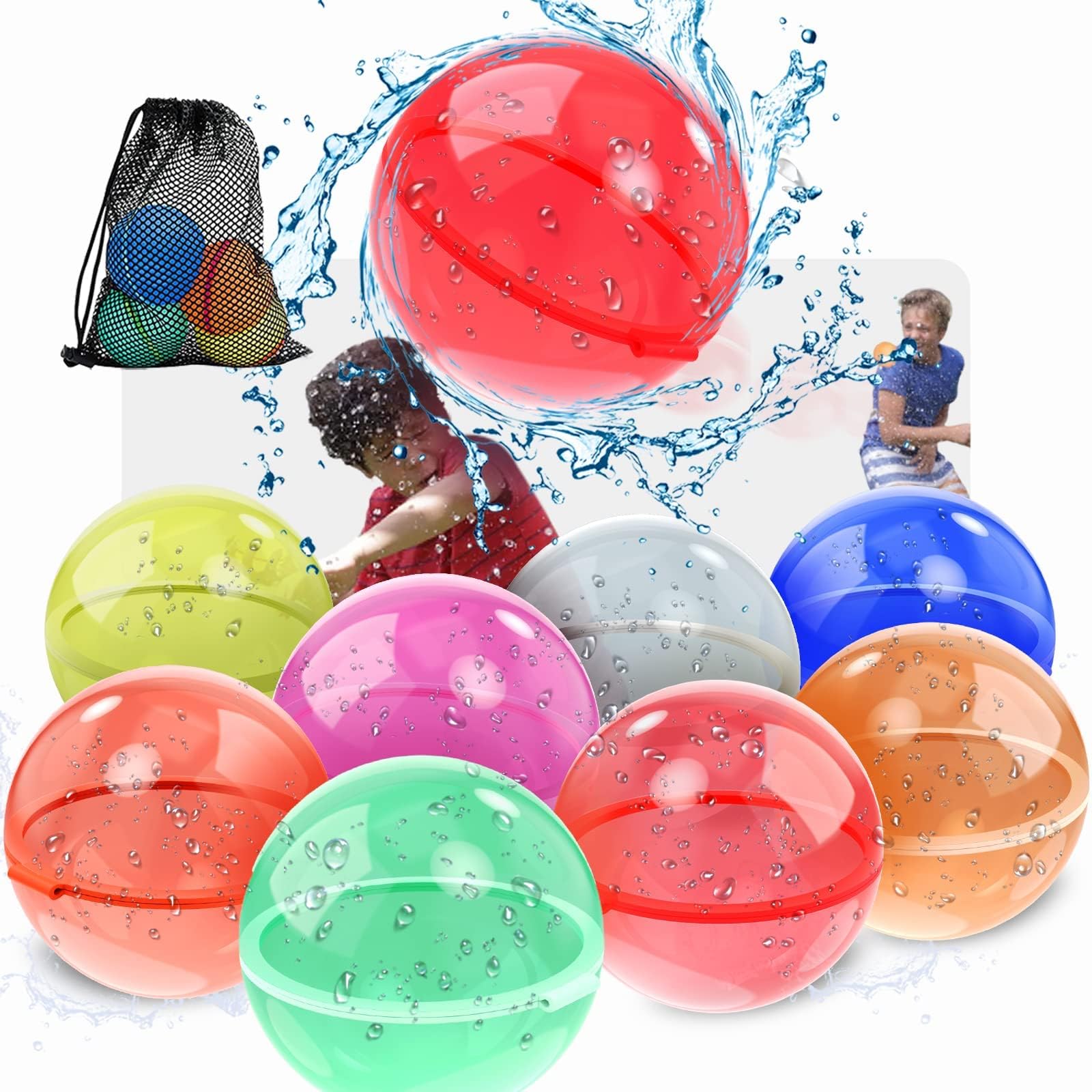 JohiuxReusable Water Balloons for Kids Refillable Magnetic Silicone Water Balloons Self Sealing,Water Toys Outdoor Activities Pool Children from 3 4 5 6 7 8 Years Children's Party Favours (8 Pcs)