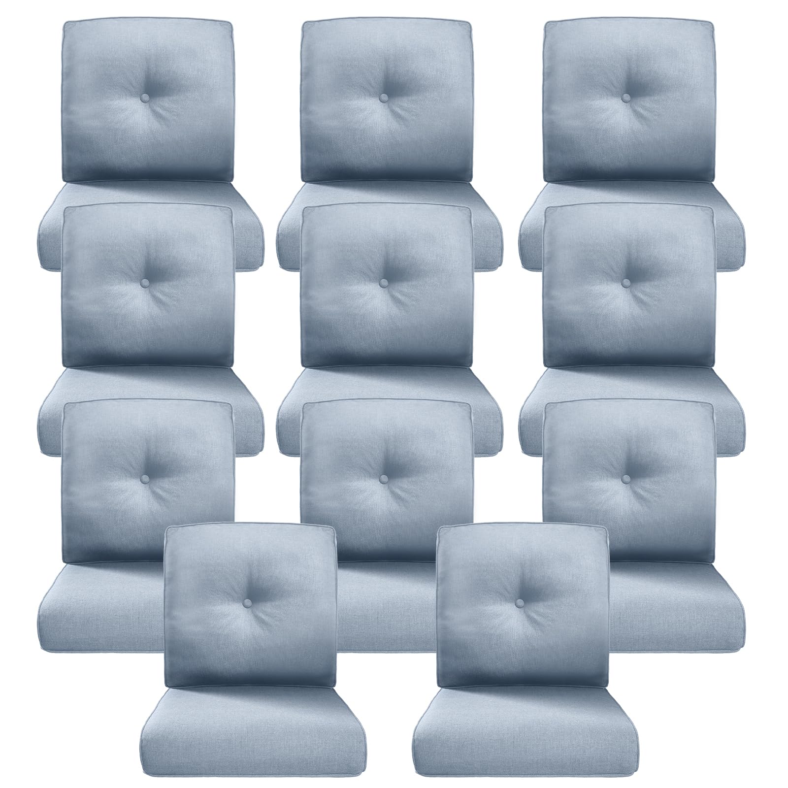 Luxury 4" Thick Outdoor Cushion Set of 11 - 22x24 Patio Furniture Cushions with 28D High-Density Foam, Water-Resistant &amp; Fade-Resistant Fabric, Removable Covers for Patio Furniture Sofa - Baby Blue