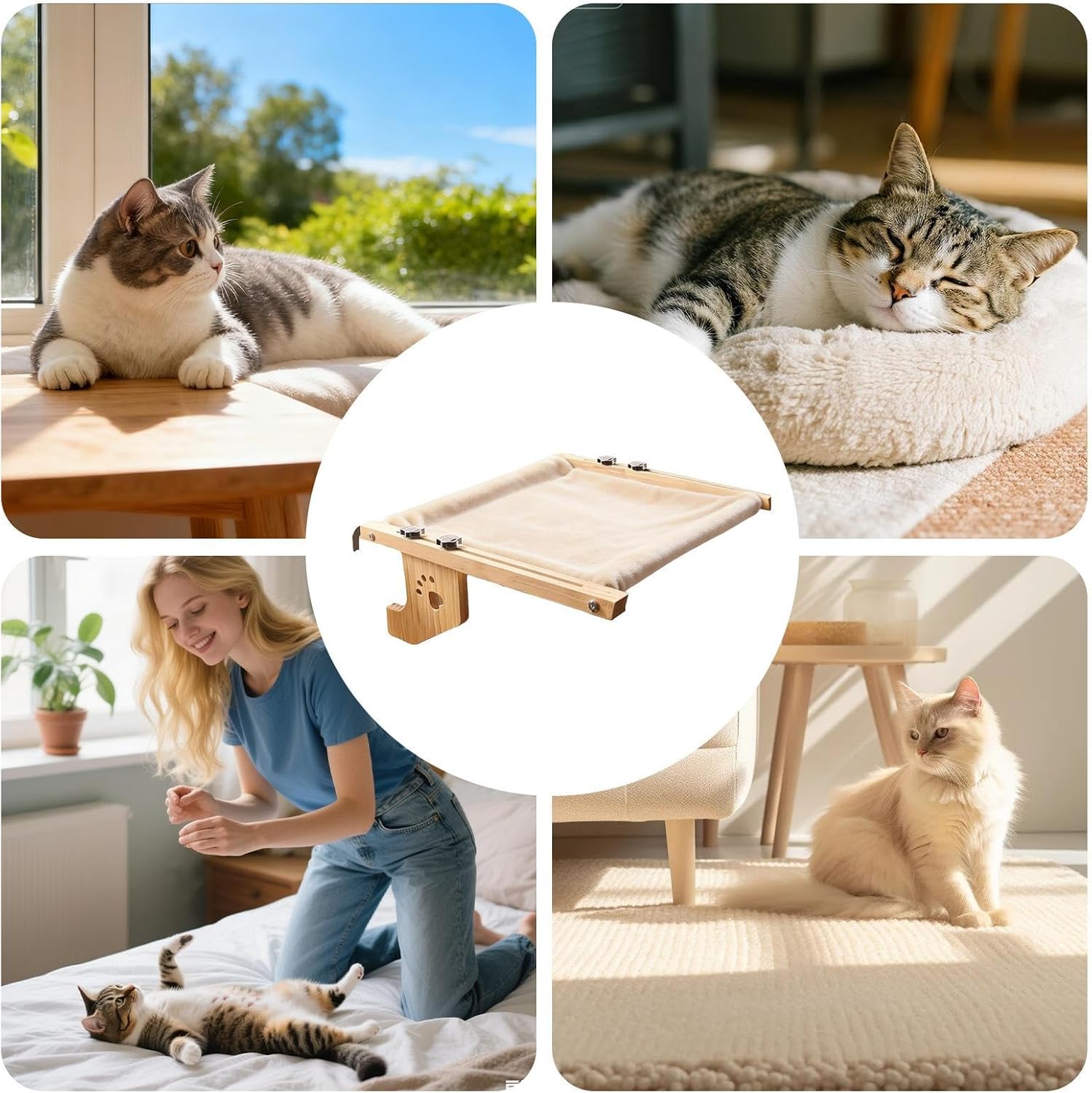 Cat Window Perch,Wooden Resting Perch Shelf | with Soft Cover Cat Bed for Window,for Kittens Wall Indoor Inside Room Apartment