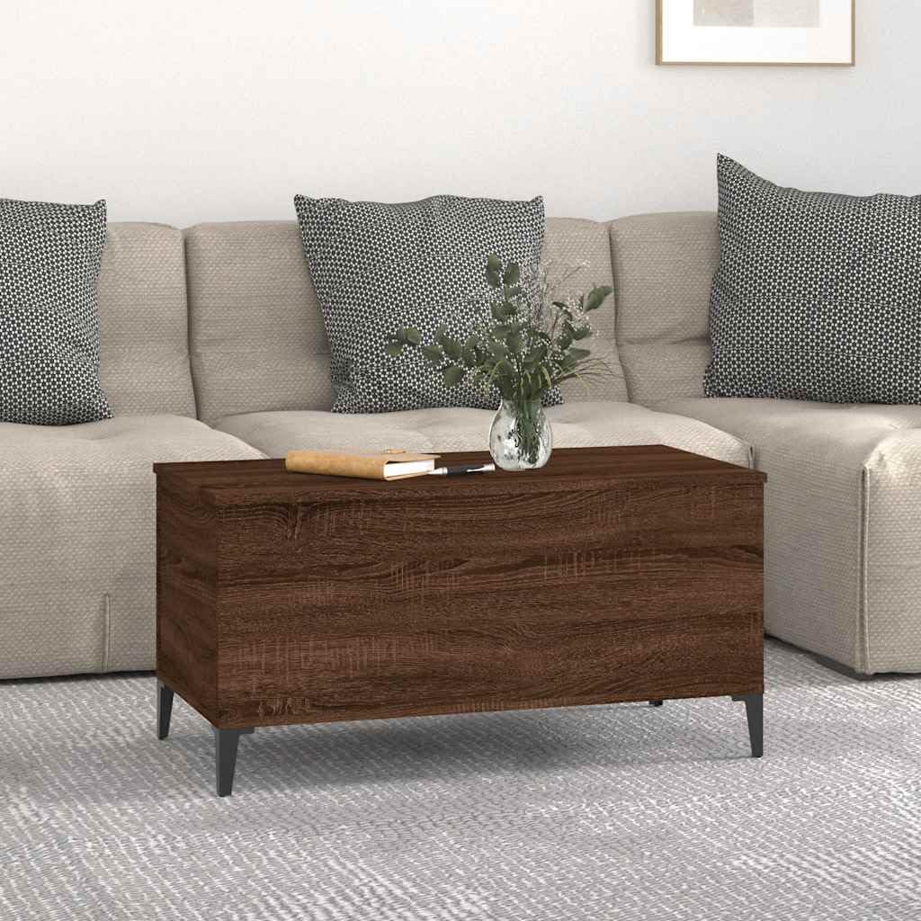 Stolik kawowy brązowy o wyglądzie dębu, 90 x 44,5 x 45 cm, materiał drewnopochodny z blatem o regulowanej wysokości, miejsce do przechowywania, trwałe wzornictwo, idealny do salonu, narożnika