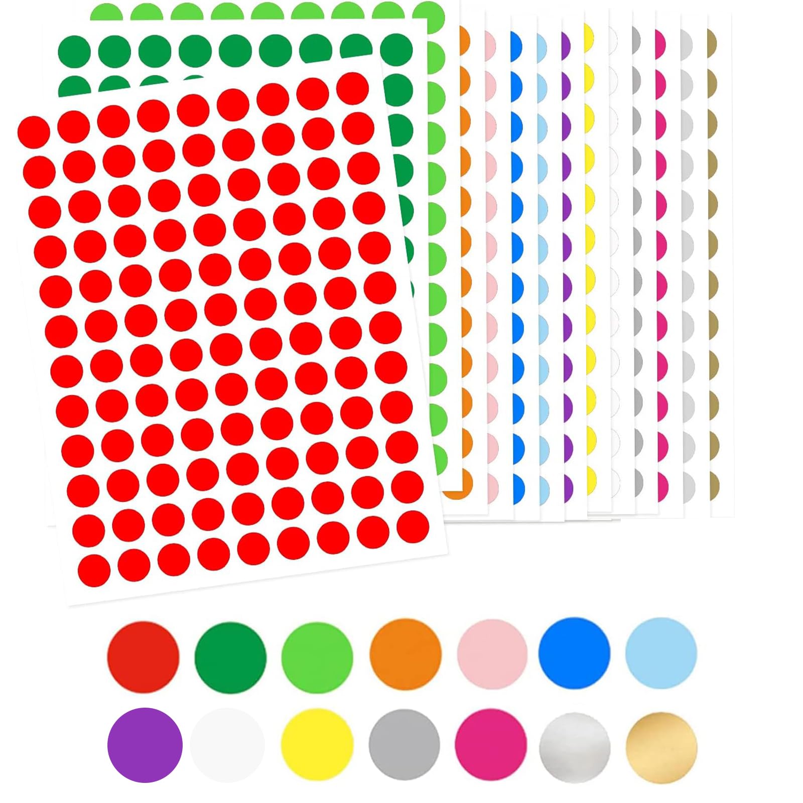 1536 Piezas Pegatinas Redondas Colores,15mm Pegatinas Círculo Etiquetas, Pegatinas Redondas Autoadhesivas,Colores Surtidos Pegatinas Redondas,para Oficina Calendarios Escolares Mapas Manualidades