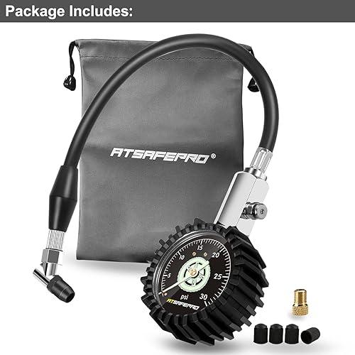 Miniatura 5 de ATsafepro - Medidor de neumáticos de baja presión a 30 PSI, medidor de neumáticos mecánico de 2.5 pulgadas con manguera flexible y mandril en