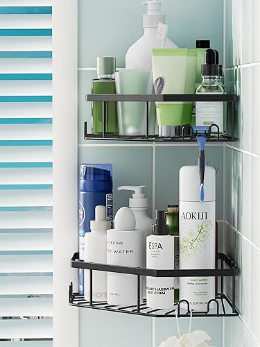 Miniatura 4 de Elbourn Organizador de ducha esquinero, paquete de 2 estantes de ducha de baño de acero inoxidable con adhesivo fuerte, organizador y almacenamiento