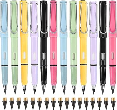 12 pcs Eternal Pencils Infinity Inkless Pen Unbreakable Pencils With 24PCS Replaceable Refills Technology Unlimited Writing Magic Pencil For School Office Professional Use....