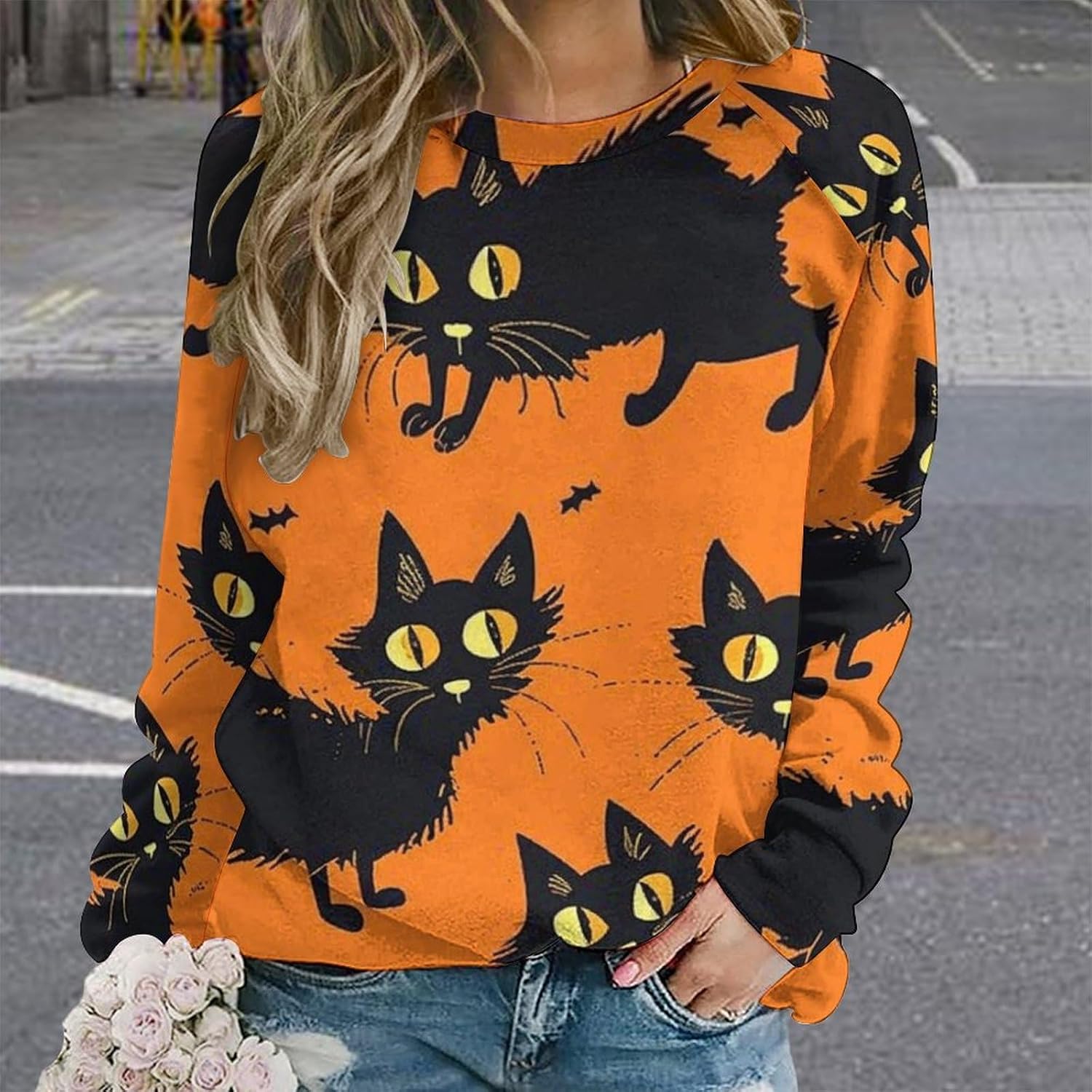 domirica Sweatshirt for Women Halloween Print Fashion Comfy Fall Oversized Outfits Crewneck Lightweight Cotton Shirts