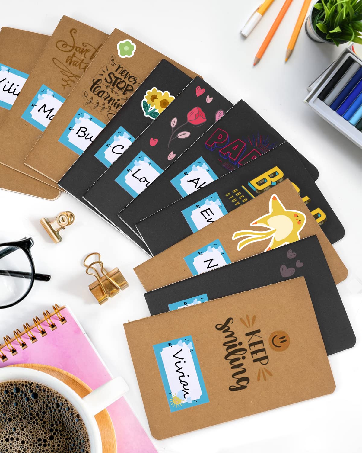 Gwybkq Mini-Notizblöcke, groß, 12 Stück, kleines Tagebuch, Taschenformat, Notizbücher für Kinder, 8,9 x 14,9 cm, Softcover-Notizblöcke, 30 Blatt/60 Seiten (schwarzer Einband)