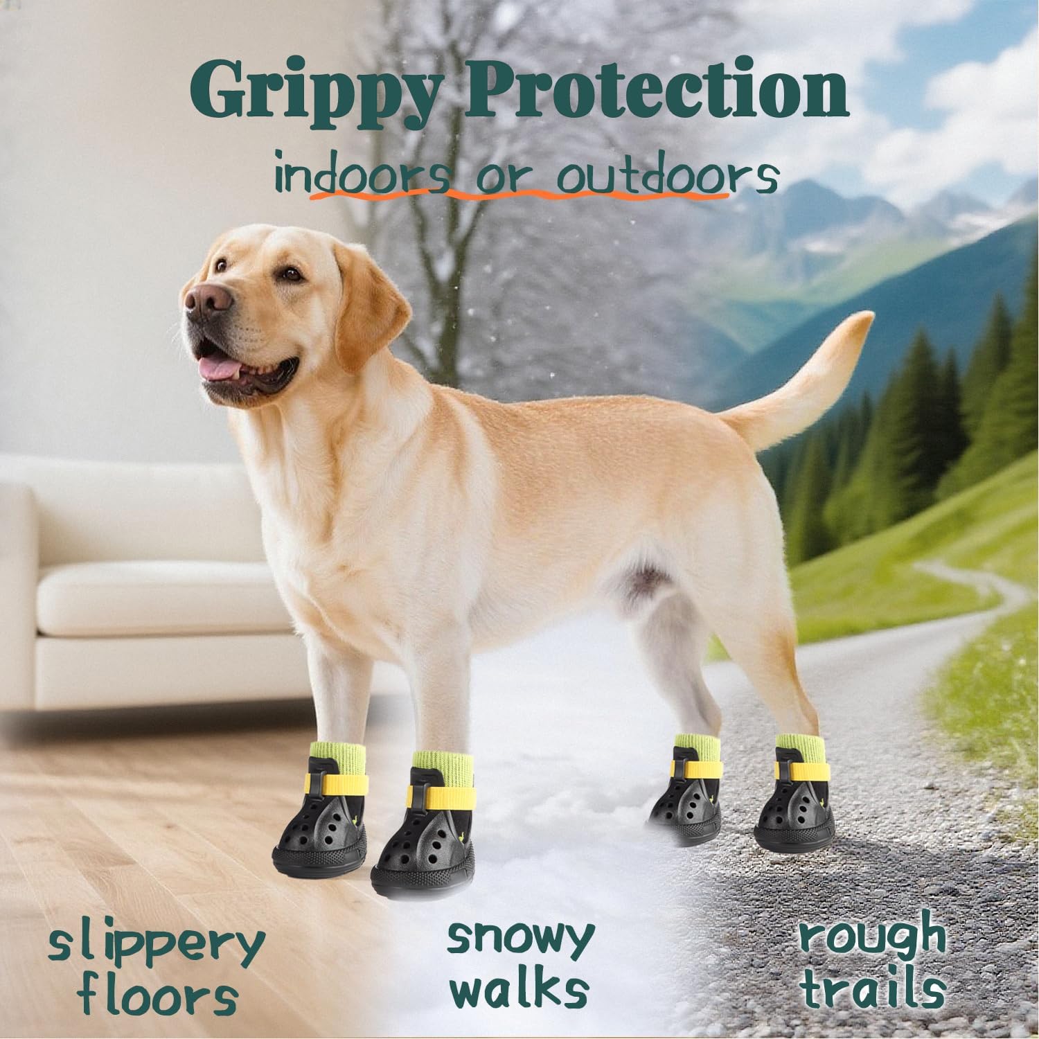 Dog Shoes for Hot Summer Pavement, Dog Shoes for Medium Dogs, Waterproof Dog Boots & Paw Protectors, Non-Slip Dog Rain Booties, Easy Clean Sandals for Beach Green Size 4