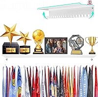 LapetaleFashion Non-Slip Trophy Shelf & Medal Display - 16" Wall Hanger with 15 Hooks for Runners, Gymnasts, Soccer, Swim