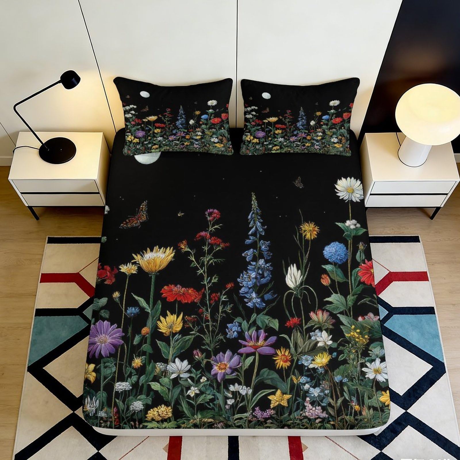 Pnayamiorkfel Style-6 3D Printed Wildflower Fitted Sheet Microfiber Soft Non-Slip Floral Meadow Bed Sheet For Bedroom Guest Room Decor 90X200x25cm