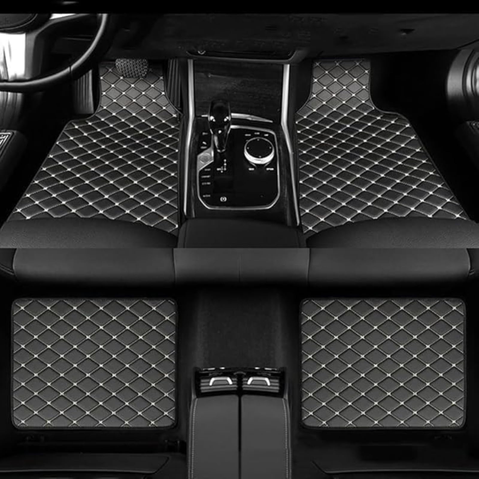 4Pcs Leather Car Floor Mats for Mazda CX-60 Hybrid 2023 2024+, Waterproof Nonslip Carpets Protection Mat All Weather Protection Liners,Black Beige