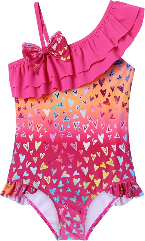 Girls Swimsuits Cute Bow Ruffle One Piece Bathing Suits with Adjustable Straps Swimwear Quick Dry Size 3-8 Years