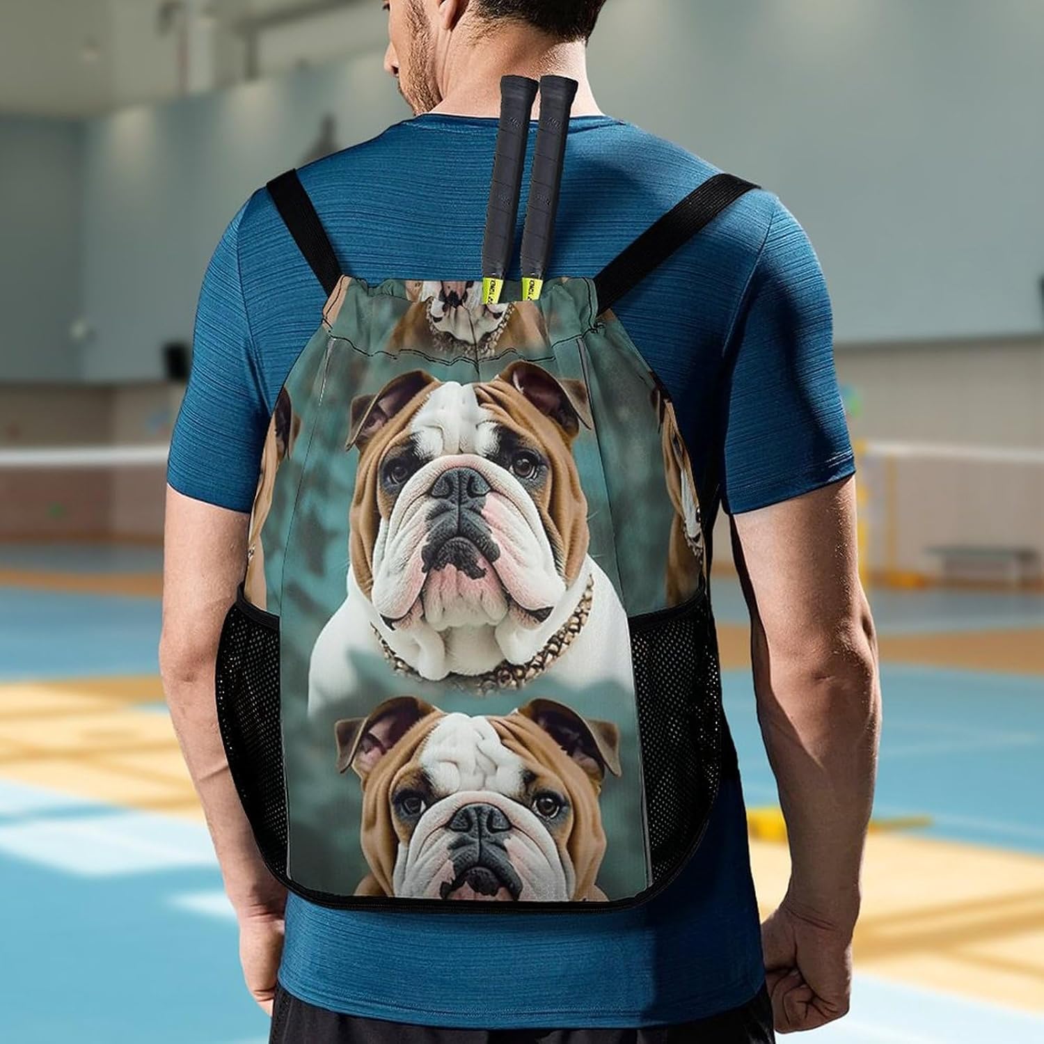Sports Drawstring Backpack Funny English Bulldog Lightweight Backpack Dry And Wet Separation Large Capacity