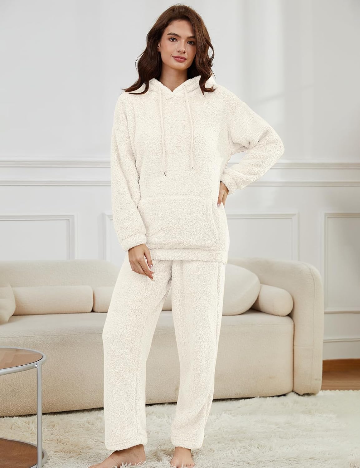 Wyeysyt Women's Fleece Pajamas Sets Fuzzy Loungewear Long Sleeve Casual Hoodies and Pants Fluffy 2 Piece Set Sleepwear - Image 4