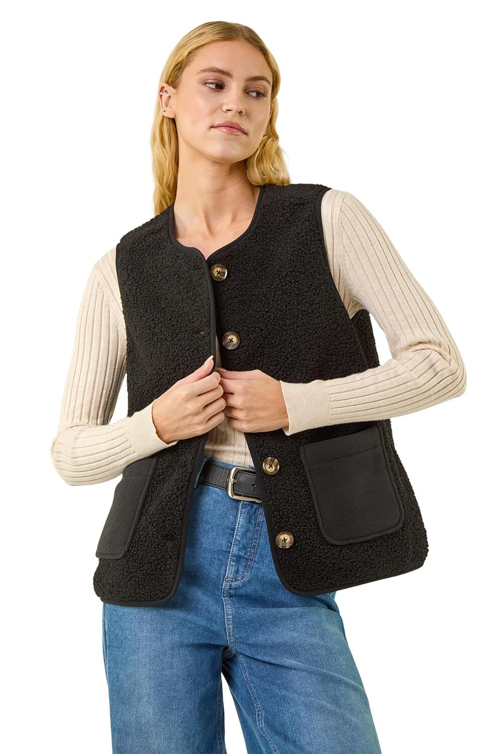 Roman Women's Fleece Pocket Gilet in Black | Size: 18