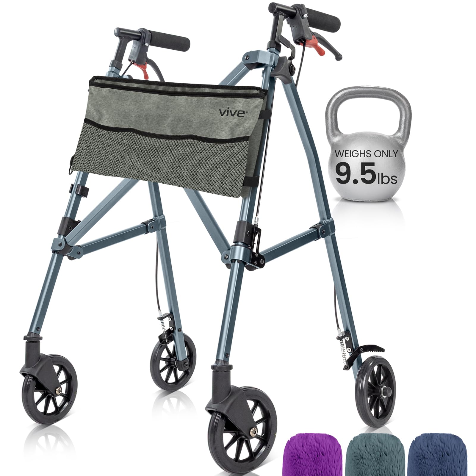 Vive Mobility Lightweight Walker for Seniors - Narrow, Folding Walker w/Wheels for Small & Tight Spaces - Light Weight for Balance, Compact Doorways,