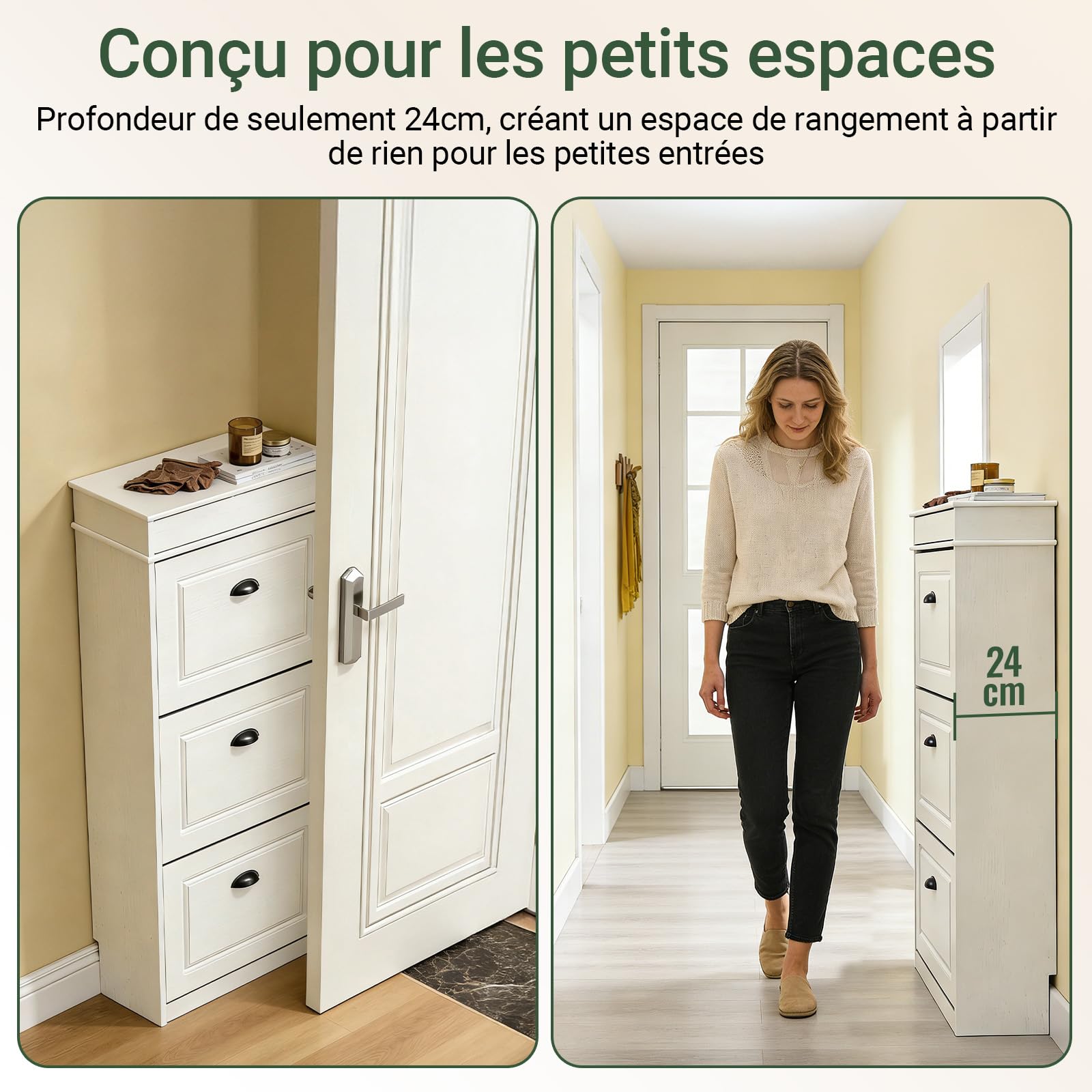 SoBuy Meuble Chaussure Rangement Chaussure 3 Abattants, Armoire à Chaussures Entrée, Meuble à Chaussures Range Chaussures 12 Paires pour Couloir Entrée 53x24x120cm Effet Bois Vieilli Blanc FSR94-WG