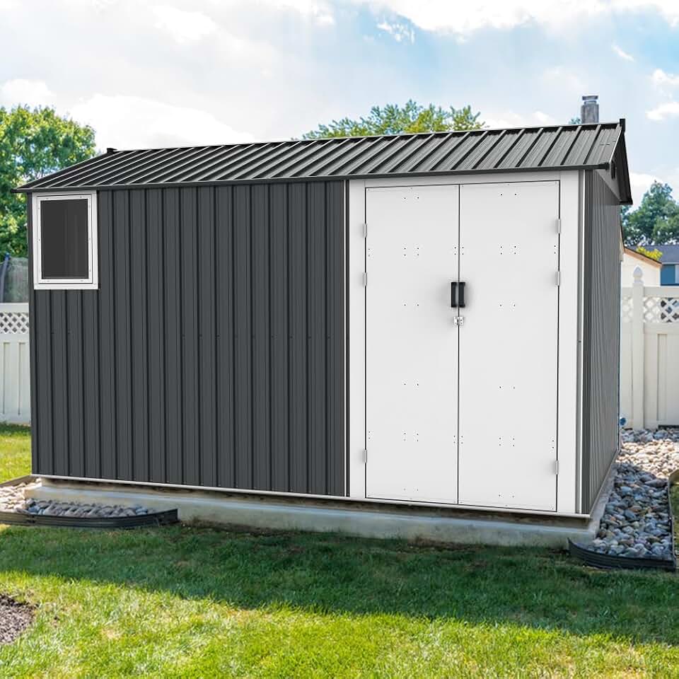 Metal Outdoor Storage Shed with Floor Base and Window for Backyard Garden Tool Storage