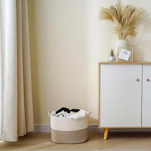 Miniatura 6 de JIA QAQ Cestas cuadradas de cuerda de algodón con asas para juguetes, hogar, guardería, cestas de regalo tejidas hechas a mano para almacenamiento y