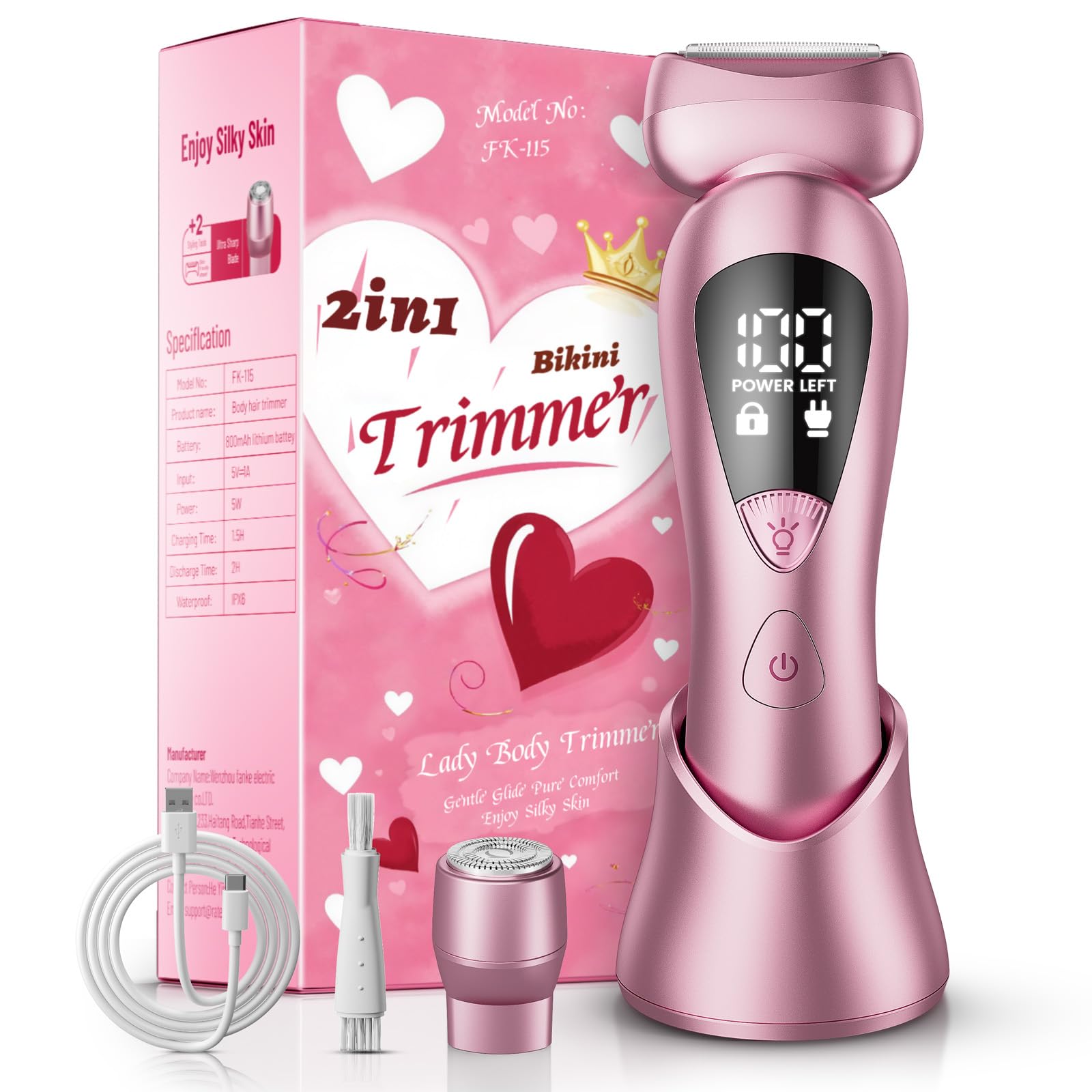 Bikini Trimmer Electric Razors for Women Underarm Public Hairs Rechargeable - Body Groomer IPX7 Waterproof Wet/Dry Use for Legs/Arm/Underarm
