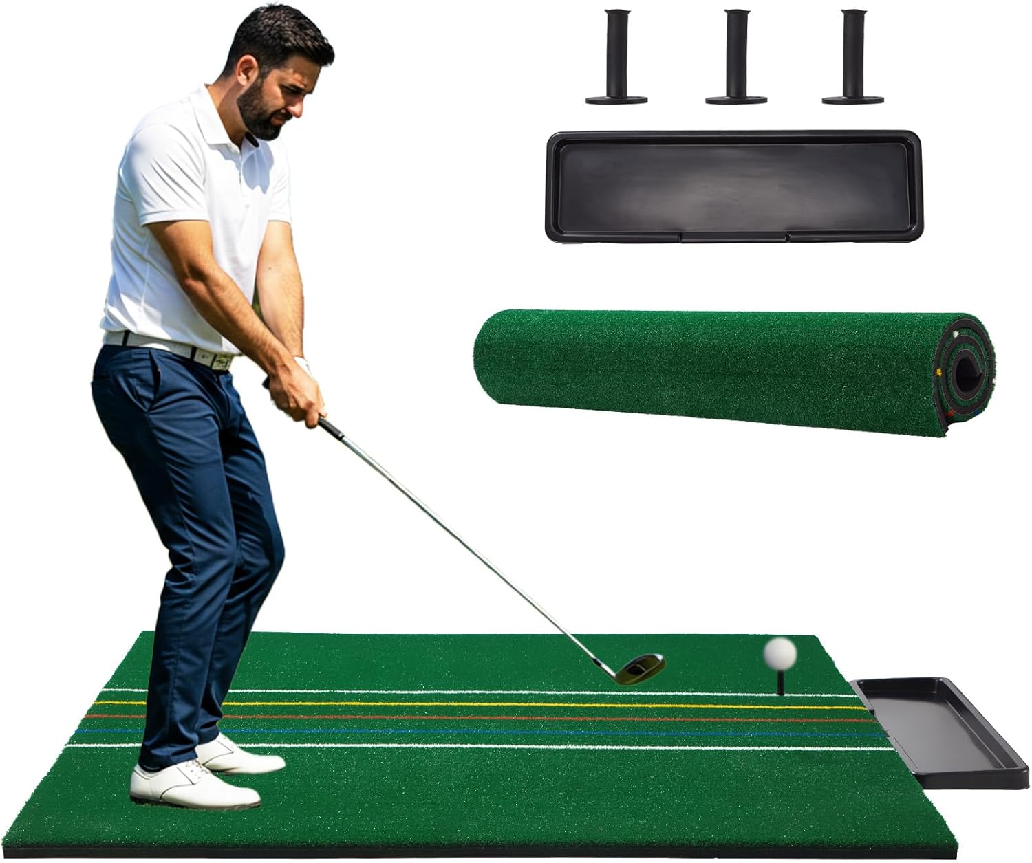 5×4/5×5FT Elite Golf Hitting Mats Professional Golf Mats Practice Outdoor Indoor 𝙬𝙞𝙩𝙝 𝘼𝙪𝙭𝙞𝙡𝙞𝙖𝙧𝙮 𝙡𝙞𝙣𝙚, Golf Driving Turf Grass Matt Simulators for Home with 3 Tees and Tray