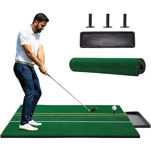 5×4/5×5FT Elite Golf Hitting Mats Professional Golf Mats Practice Outdoor Indoor 𝙬𝙞𝙩𝙝 𝘼𝙪𝙭𝙞𝙡𝙞𝙖𝙧𝙮 𝙡𝙞𝙣𝙚, Golf Driving Turf Grass Matt Simulators for Home with 3 Tees and Tray