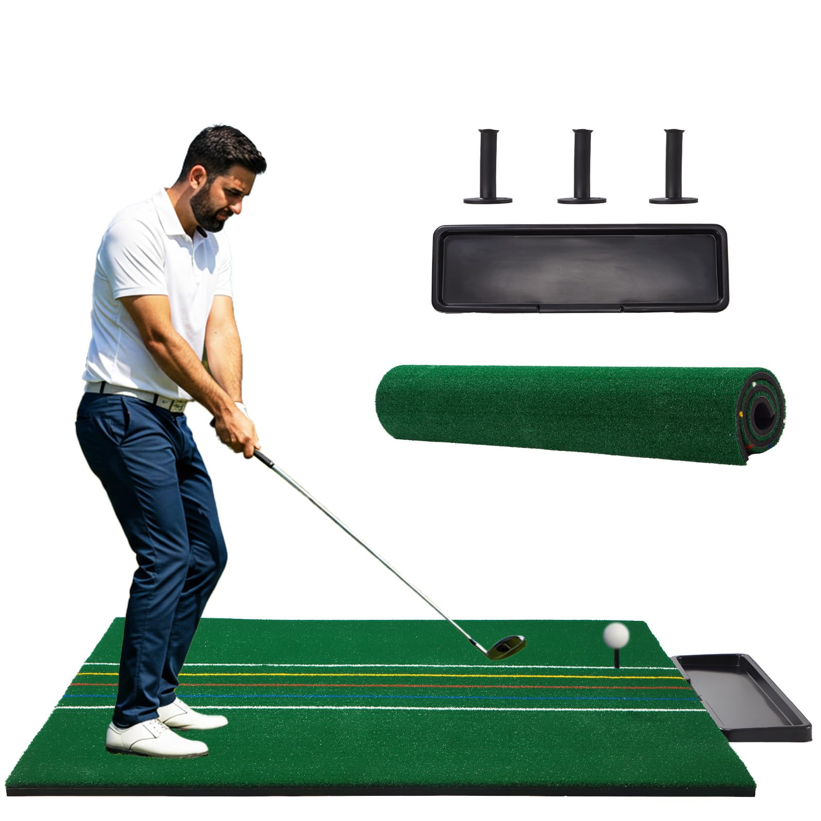 JFHID 5×4/5×5FT ???????????????????? ???????????????????????????????????? Professional Golf Mats Practice Outdoor ???????????????? ???????????????????????????????????? ????????????????, Golf Driving Turf Grass Matt Simulators for Home with 3 Tees and Tray