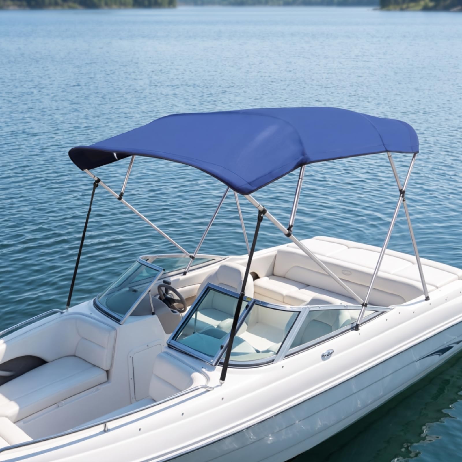 Marine Canopy Copertura Barca Tendalino Bimini Tetto Parasole Resistente Alla Pioggia Tessuto Oxford 600D Telaio Acciaio Inossidabile Richiudibile, style to 5